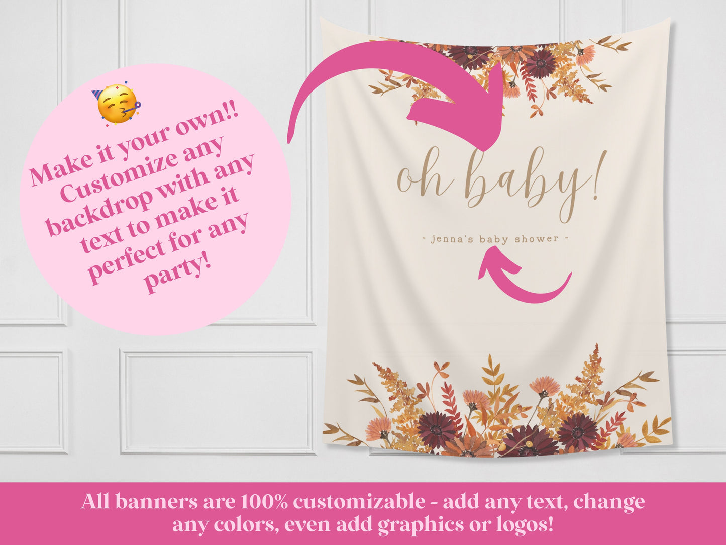 Oh Baby Banner Fall Party - Pumpkin Patch - Oh Hey Pumpkin - Our Little Pumpkin - October Baby Shower Décor - Custom Backdrop