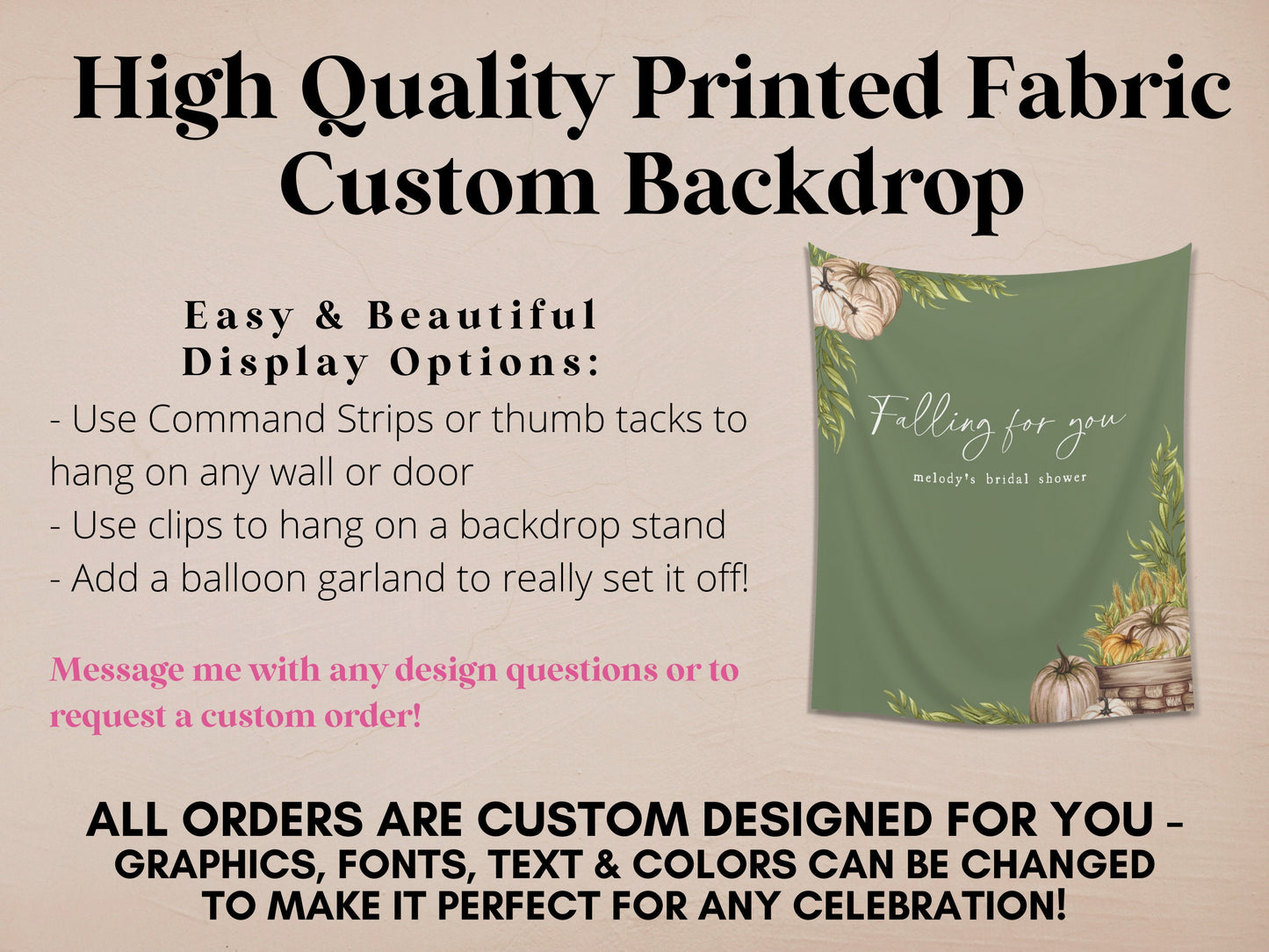 Falling for You Pumpkin & Greenery Custom Banner | Customizable Autumn Baby Shower Backdrop | Bridal Shower or Engagement | Fall in Love
