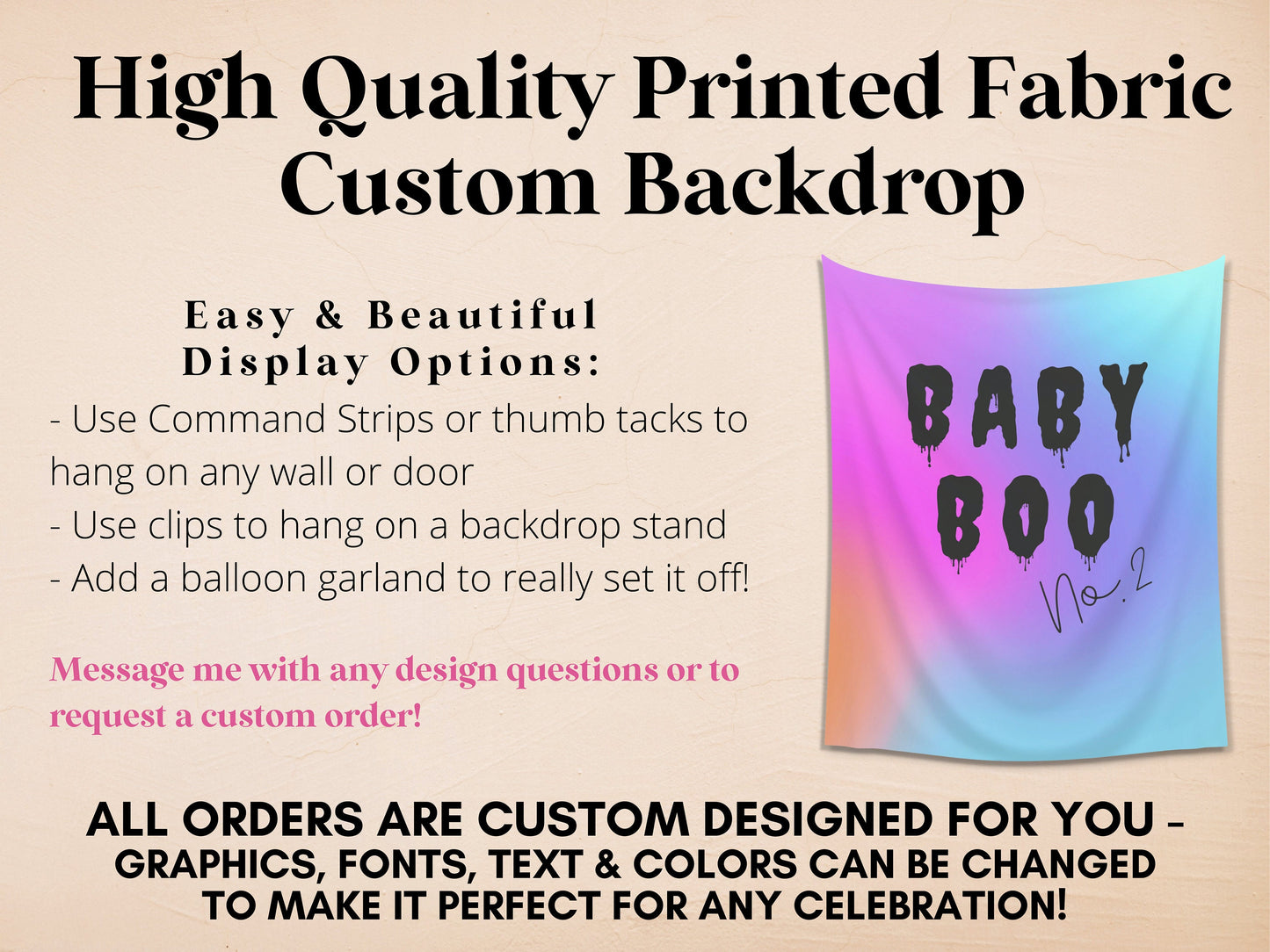 Baby Boo No. 2 Halloween Banner | Completely Customizable Reveal Party or Baby Shower | Personalized Halloween Photo Booth