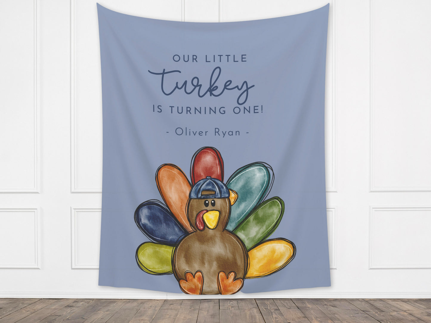 Our Little Turkey Customizable Boy's Birthday Backdrop | Thanksgiving Birthday Party Banner | November Party Décor | 1st, 2nd, 3rd Birthday