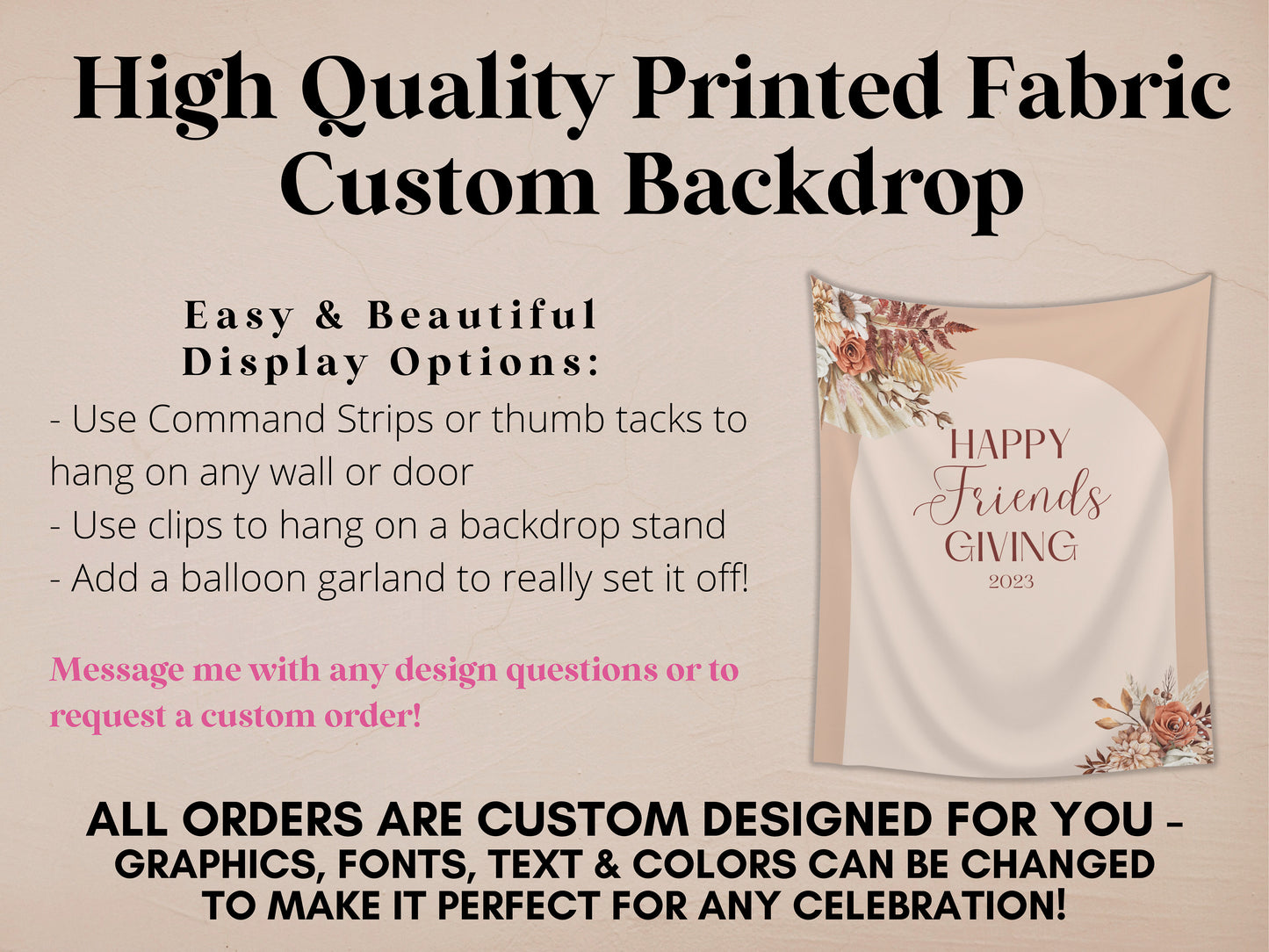 Happy Friendsgiving Boho Arch Fall Floral Custom Banner | Thanksgiving or Friendsgiving Party Backdrop for Balloon Garland | Dried Pampas