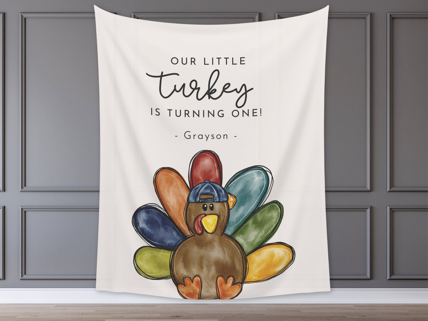 Our Little Turkey Customizable Boy's Birthday Backdrop | Thanksgiving Birthday Party Banner | November Party Décor | 1st, 2nd, 3rd Birthday