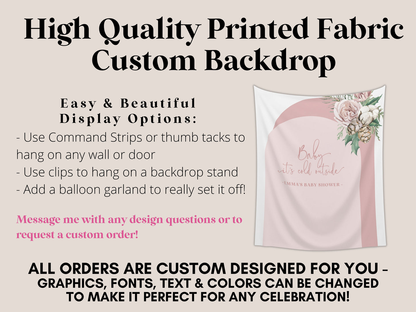 Baby It's Cold Outside Floral Arch Custom Baby Shower Banner | Winter Mistletoe Party Backdrop for Balloon Garland | Woodlands Wonderland