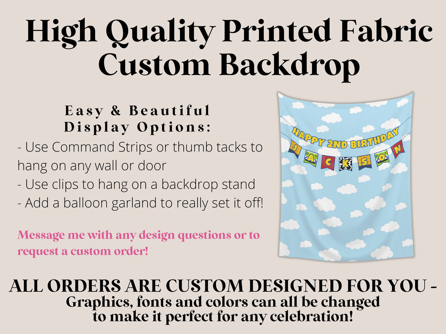 Custom Birthday Story Name Banner | Boy Birthday Party Theme | Wood or Cloud Background | Two Infinity and Beyond | Girl Toy Birthday Party