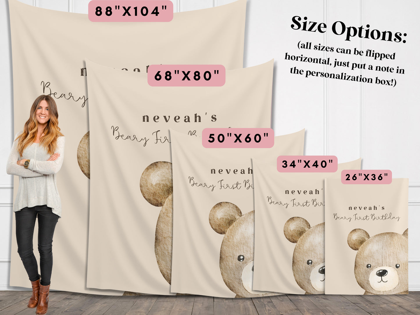 Beary First Birthday Party Customizable Banner | Bear-y 1st Birthday Boy | Teddy Bear Backdrop Décor | Bearly Wait Baby Shower Gender Reveal