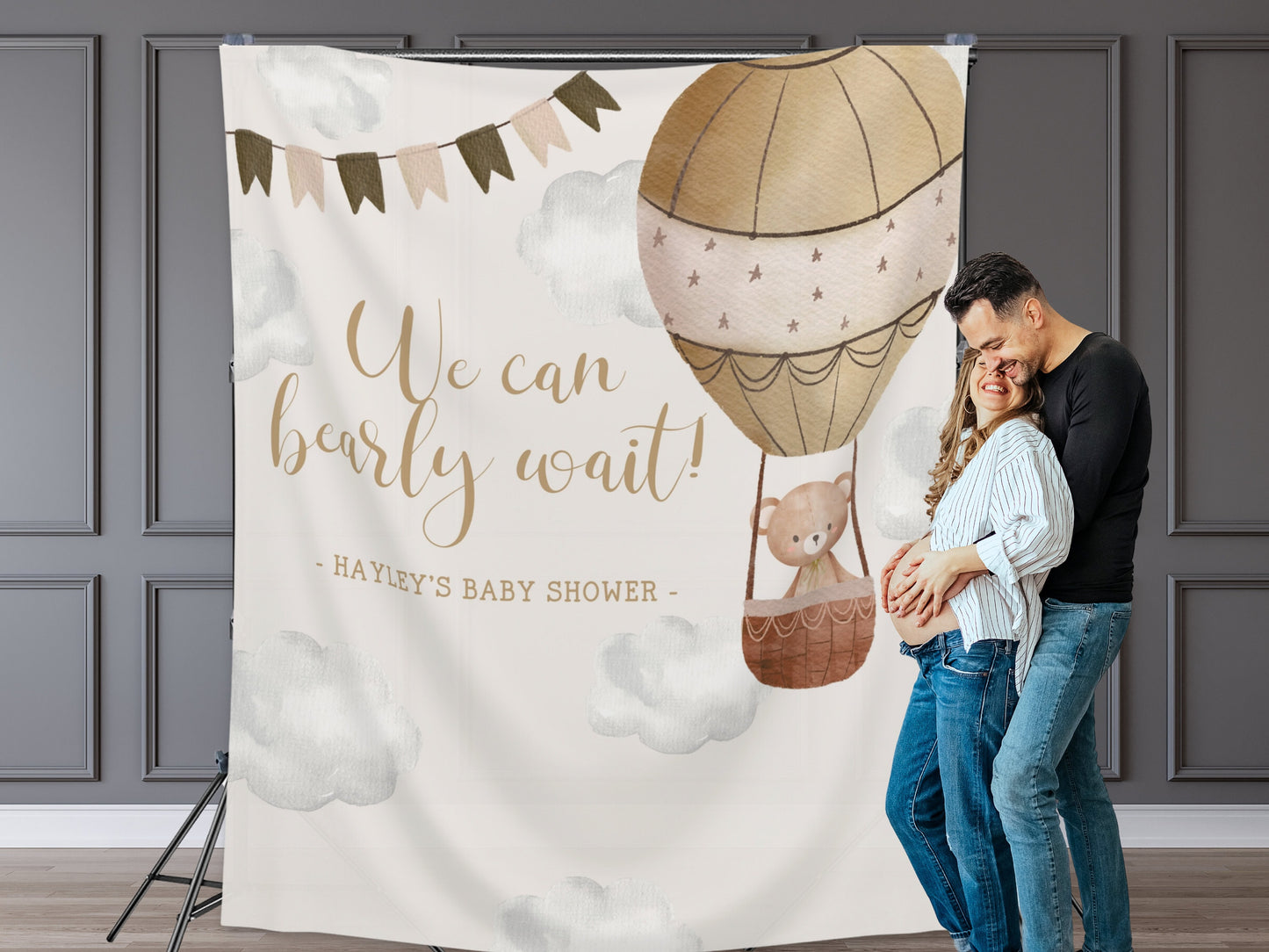 We Can Bearly Wait Custom Banner | Teddy Bear Personalized Baby Shower Backdrop | Gender Neutral Baby Shower or Reveal | Baby Boy Shower