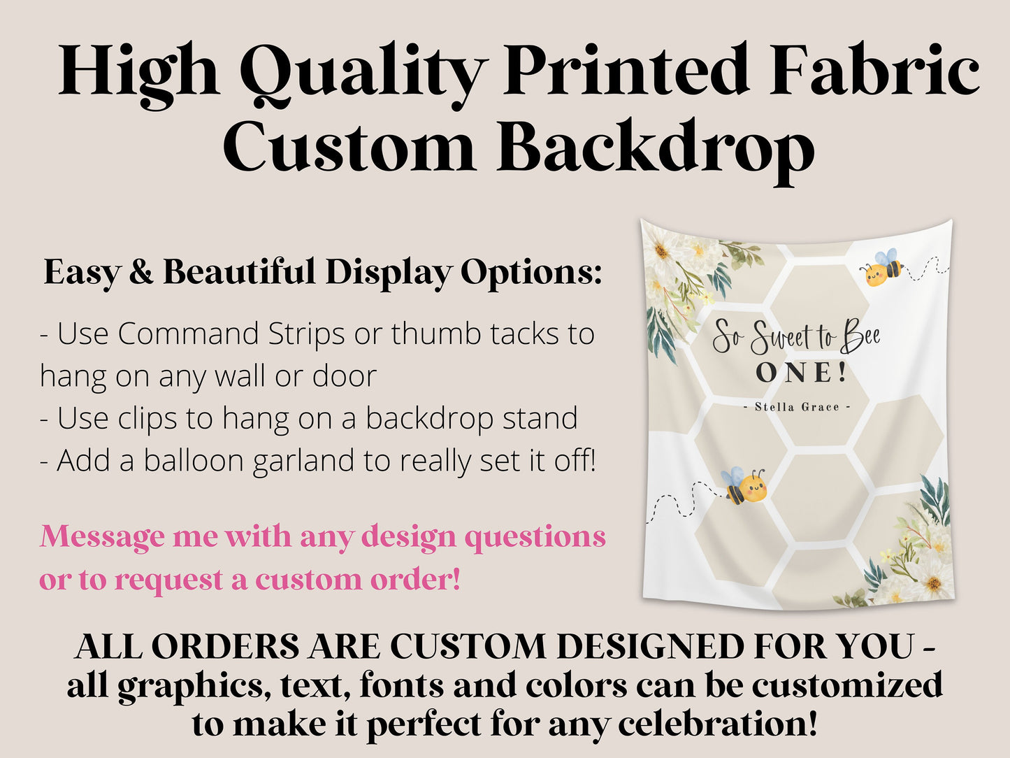 Sweet to Bee One Custom Banner | Bee-Day Party | Bumble Bee Décor | Little Honey Bee Personalized 1st, 2nd or 3rd Birthday Party Backdrop