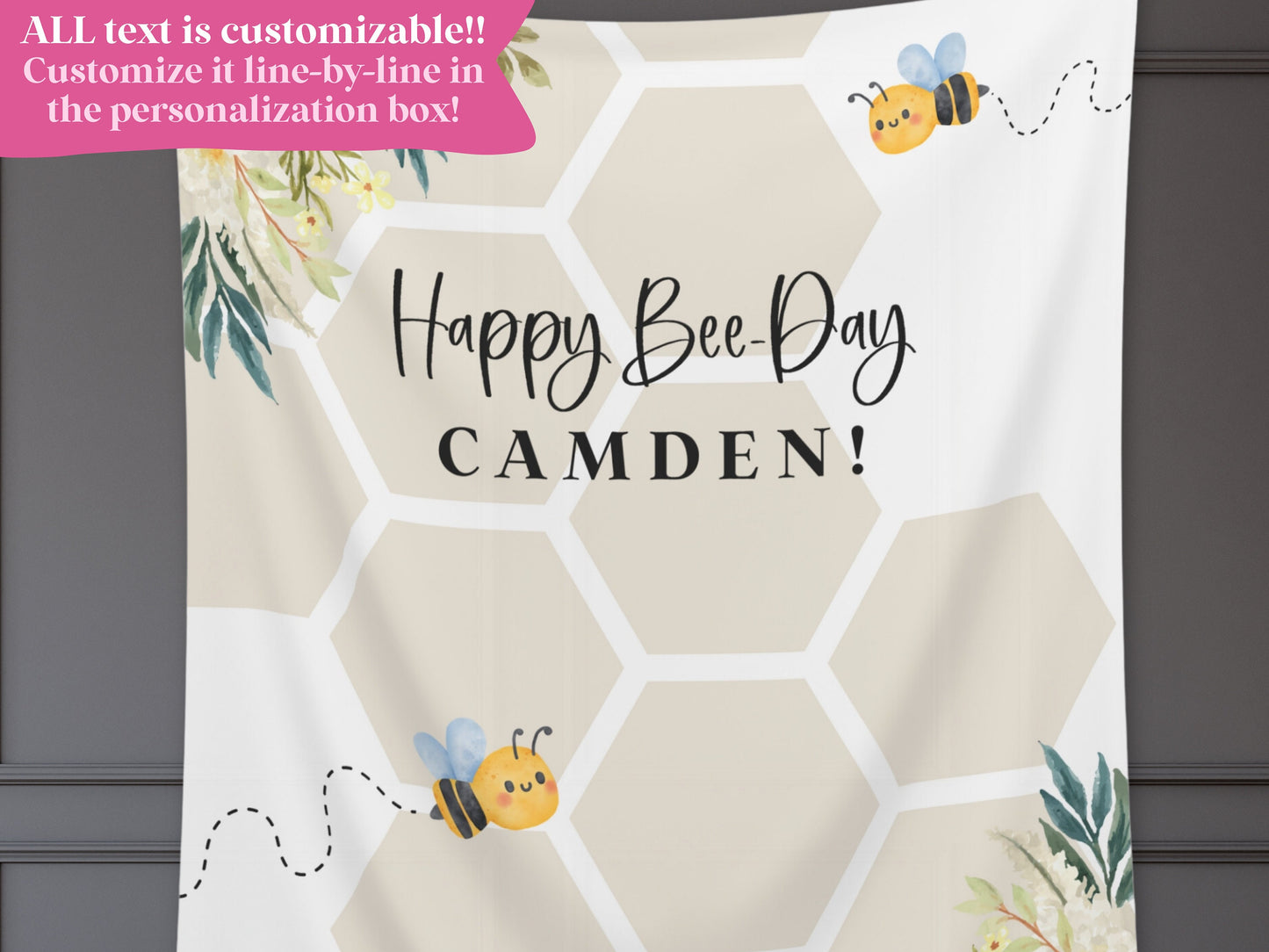 Sweet to Bee One Custom Banner | Bee-Day Party | Bumble Bee Décor | Little Honey Bee Personalized 1st, 2nd or 3rd Birthday Party Backdrop