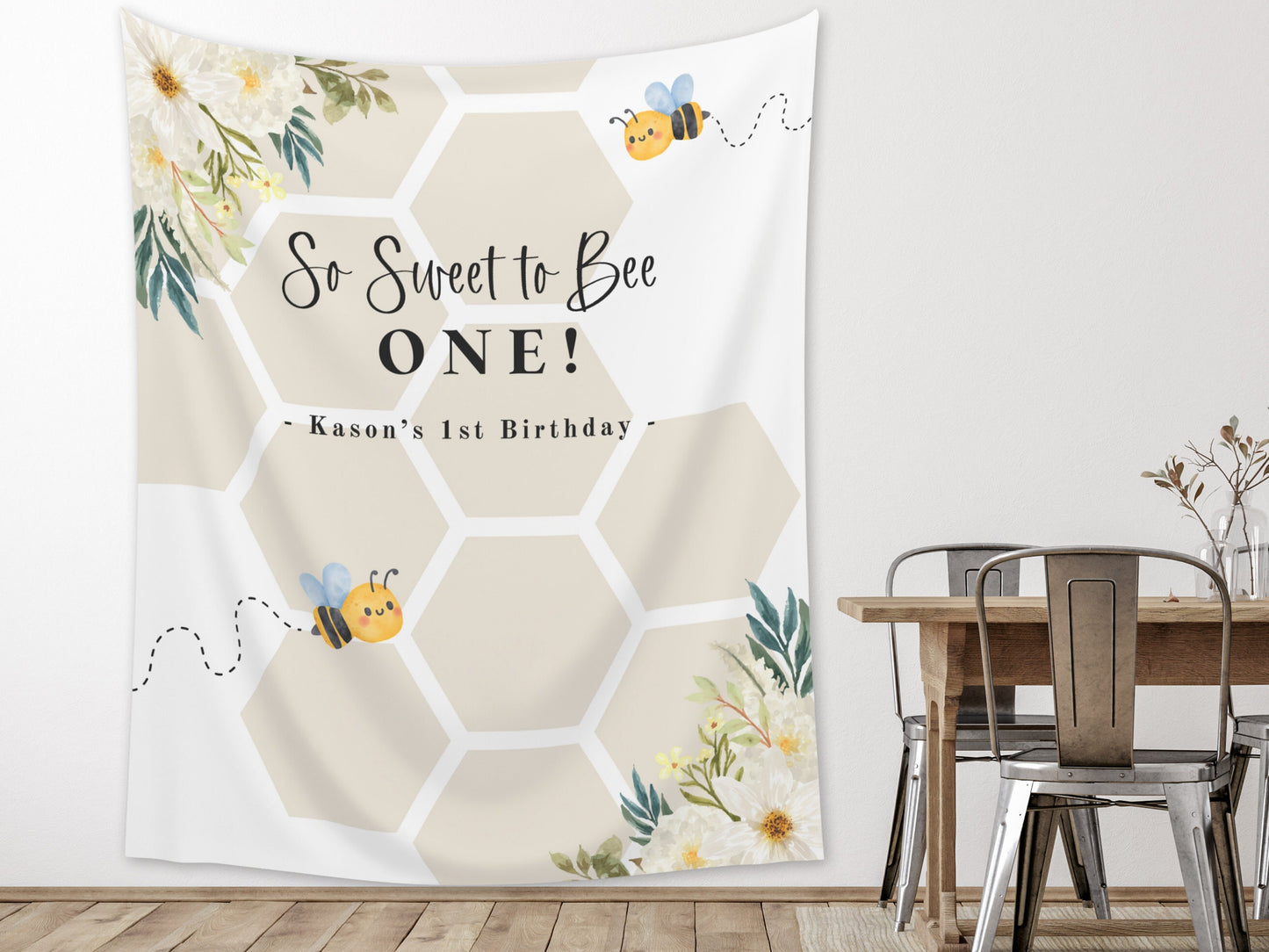 Sweet to Bee One Custom Banner | Bee-Day Party | Bumble Bee Décor | Little Honey Bee Personalized 1st, 2nd or 3rd Birthday Party Backdrop