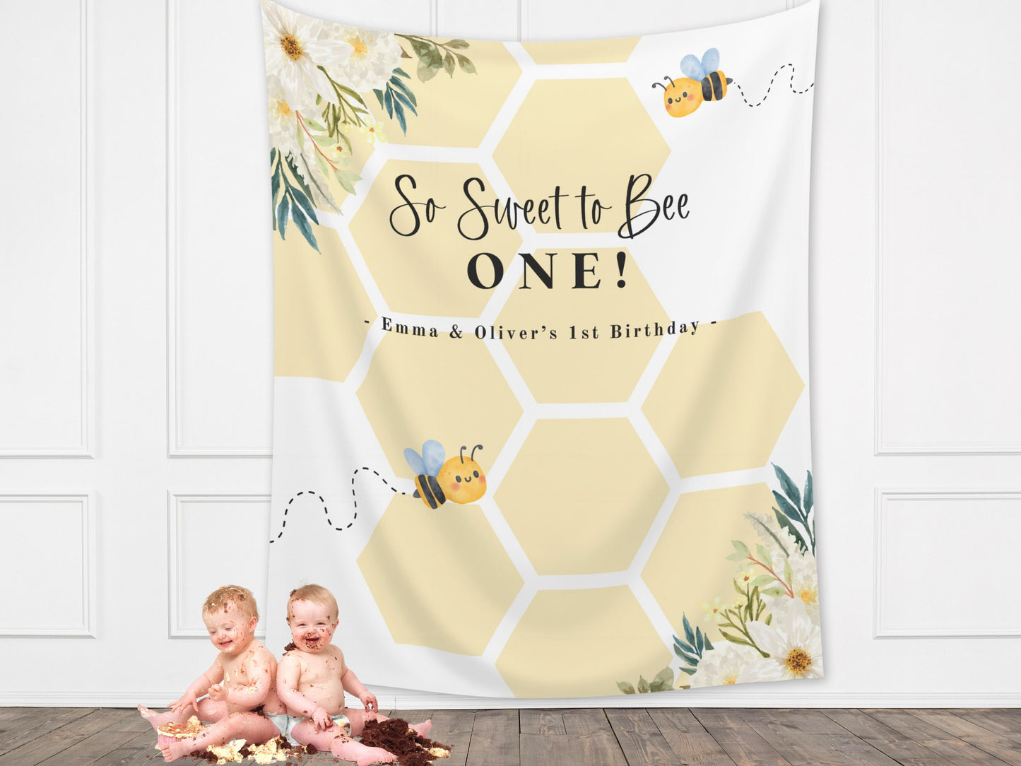 Sweet to Bee One Custom Banner | Bee-Day Party | Bumble Bee Décor | Little Honey Bee Personalized 1st, 2nd or 3rd Birthday Party Backdrop