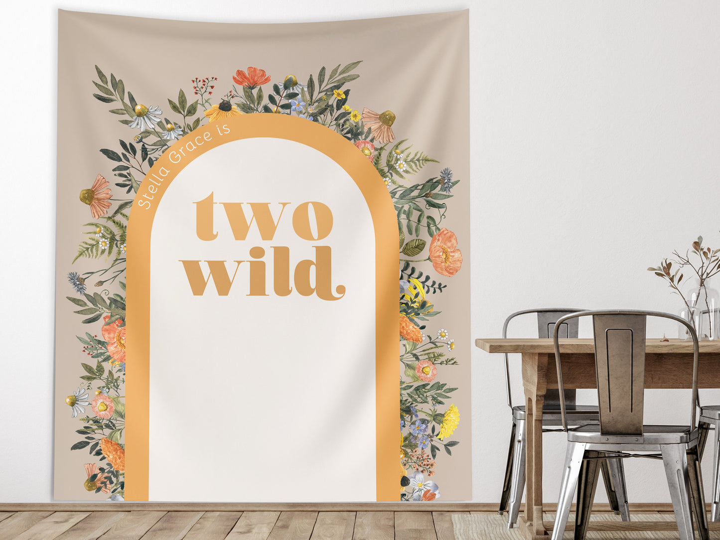 Two Wild Custom Text Backdrop, She's a Little Wildflower, Custom 2nd Birthday Party Backdrop, Girl Birthday, Boho Birthday, Retro Flowers