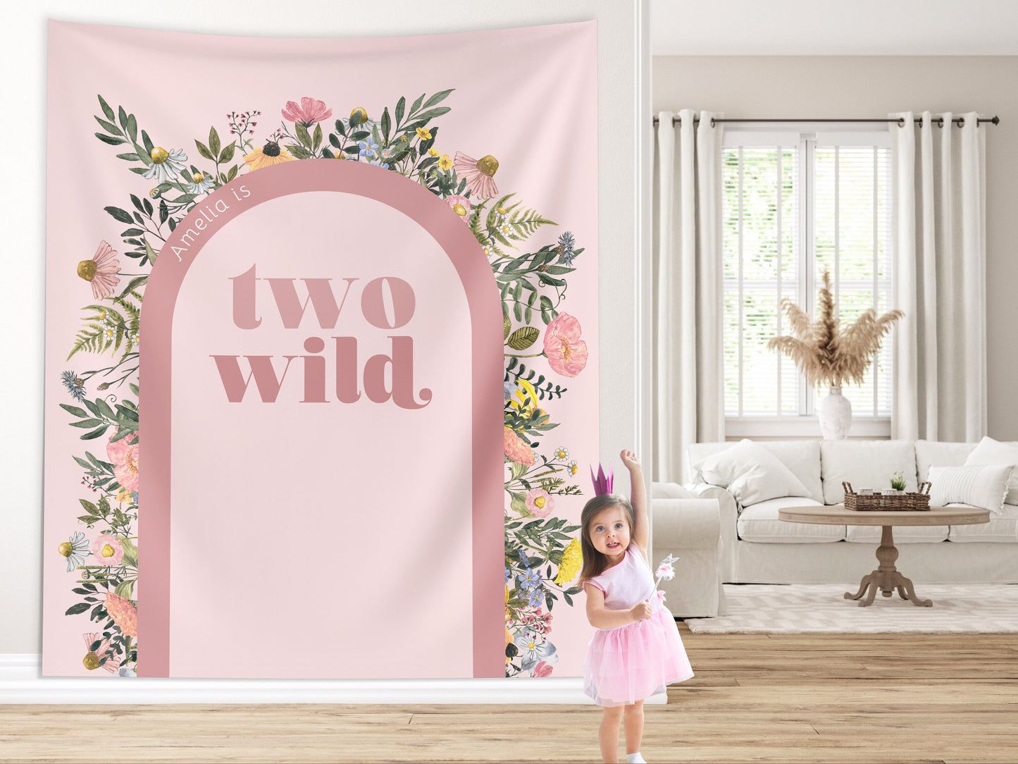 Two Wild Custom Text Backdrop, She's a Little Wildflower, Custom 2nd Birthday Party Backdrop, Girl Birthday, Boho Birthday, Retro Flowers