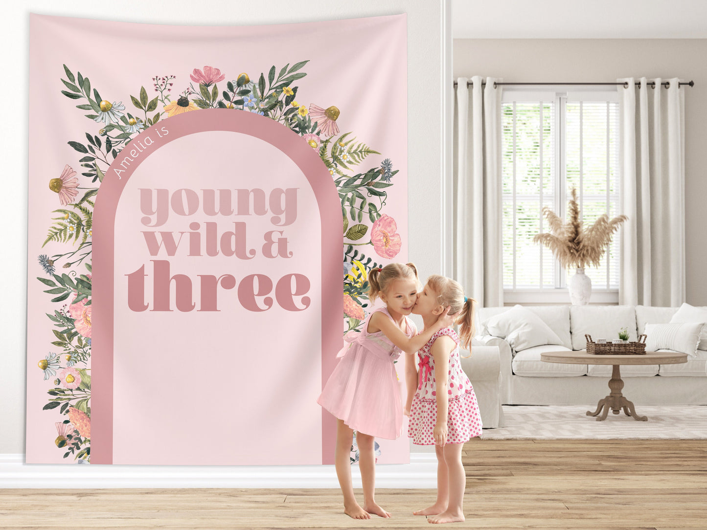 Young Wild Three Custom Backdrop, She's a Little Wildflower, Custom 3rd Birthday Party Backdrop, Girl Birthday, Boho Birthday, Retro Flowers