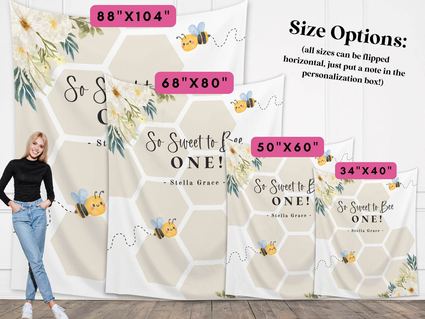 Sweet to Bee One Custom Banner | Bee-Day Party | Bumble Bee Décor | Little Honey Bee Personalized 1st, 2nd or 3rd Birthday Party Backdrop