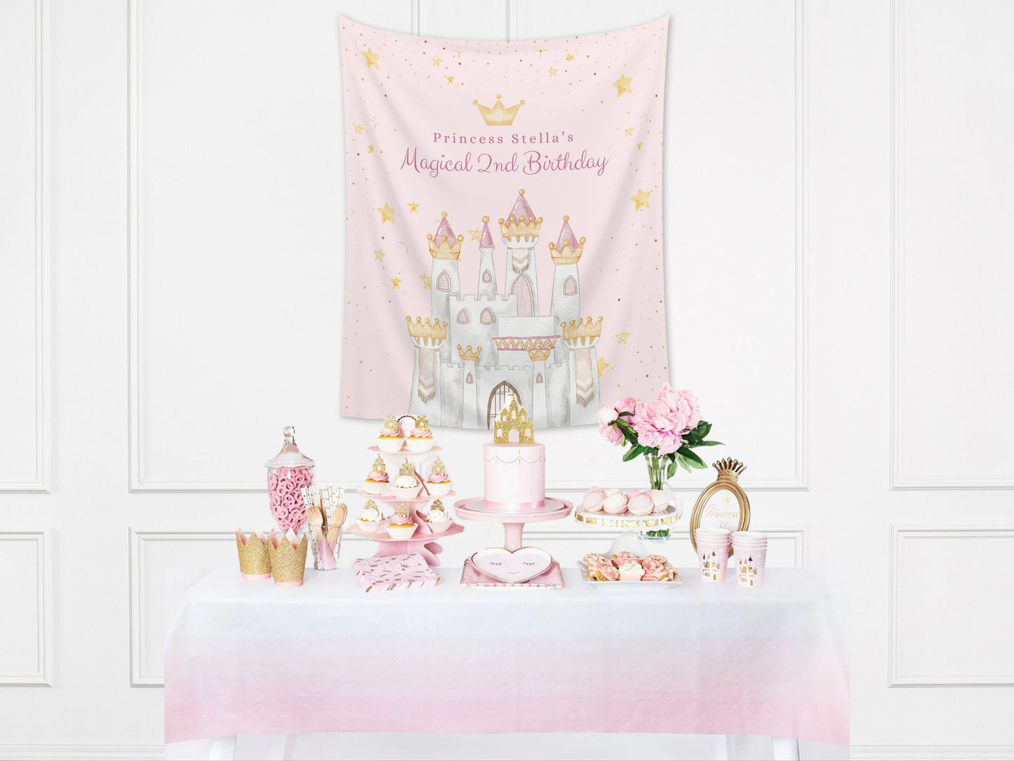 Princess Party Custom Banner | Magical Birthday Custom Backdrop | Pink Girl Birthday Party Décor | Baby Shower | Girl 1st Birthday Girl Gift