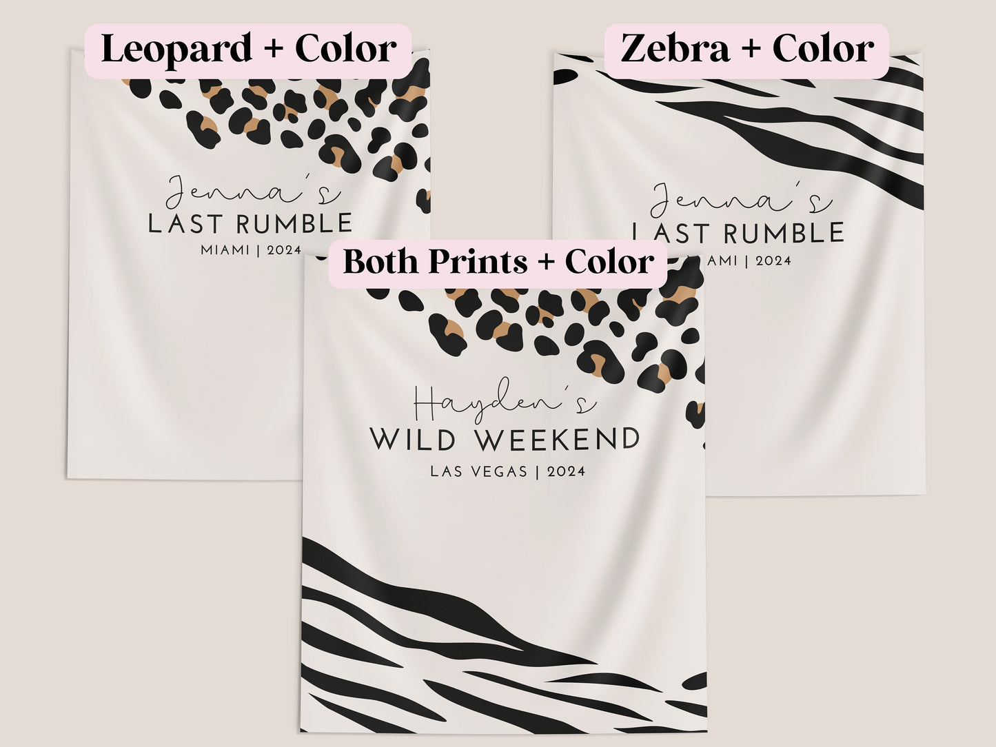 Wild Weekend Bachelorette Party Custom Banner, Last Rumble, Wild Jungle Leopard Print Bachelorette Backdrop Décor, Leopard Print, Zebra