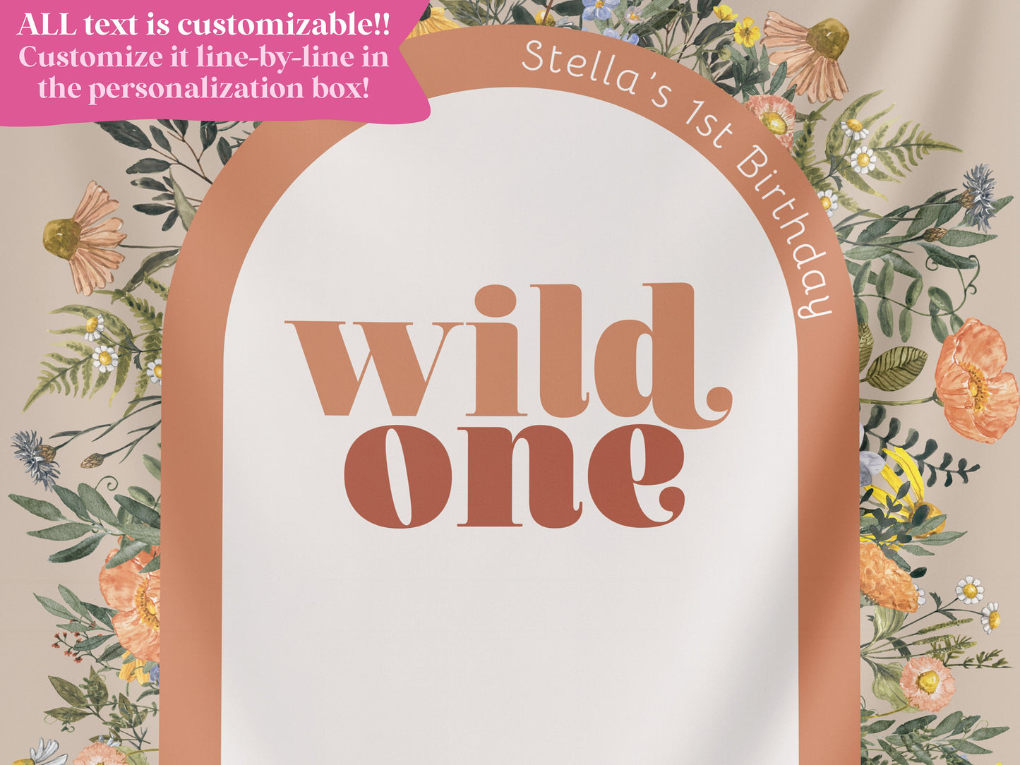 Wild One Custom Text Backdrop, She's a Little Wildflower, Custom 1st Birthday Party Backdrop, Girl Birthday, Boho Birthday, Retro Flowers