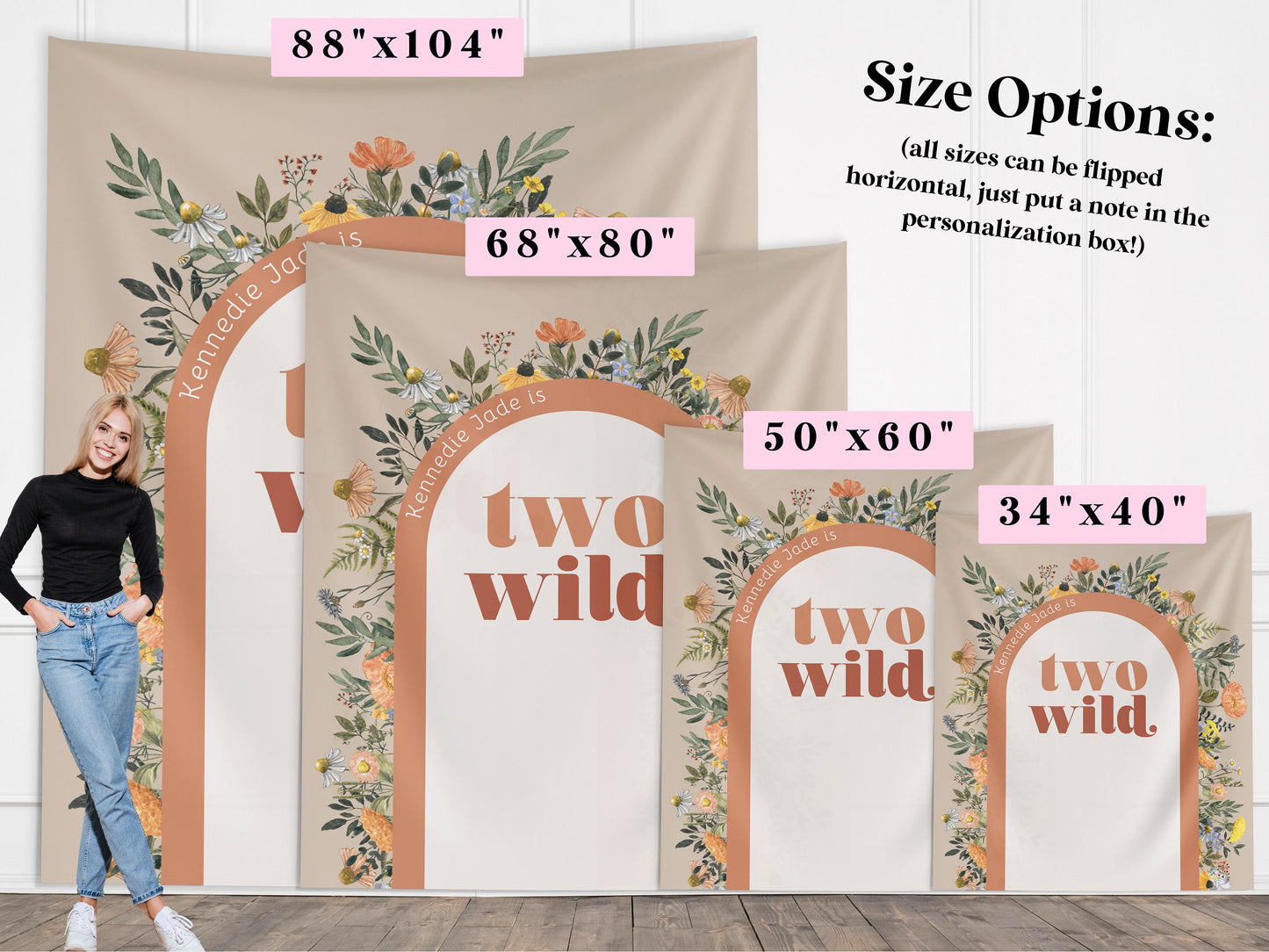 Two Wild Custom Text Backdrop, She's a Little Wildflower, Custom 2nd Birthday Party Backdrop, Girl Birthday, Boho Birthday, Retro Flowers