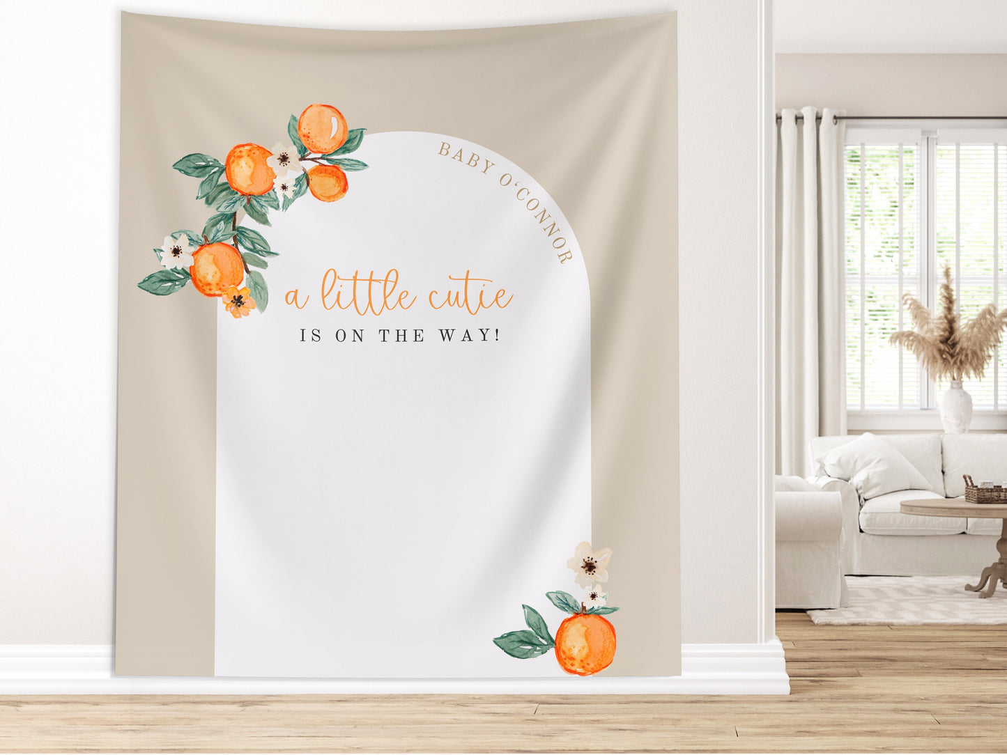 A Little Cutie Baby Shower Custom Banner | Neutral Orange Citrus Baby Shower Gender Reveal Backdrop | Baby Shower Décor | Girl Baby Shower