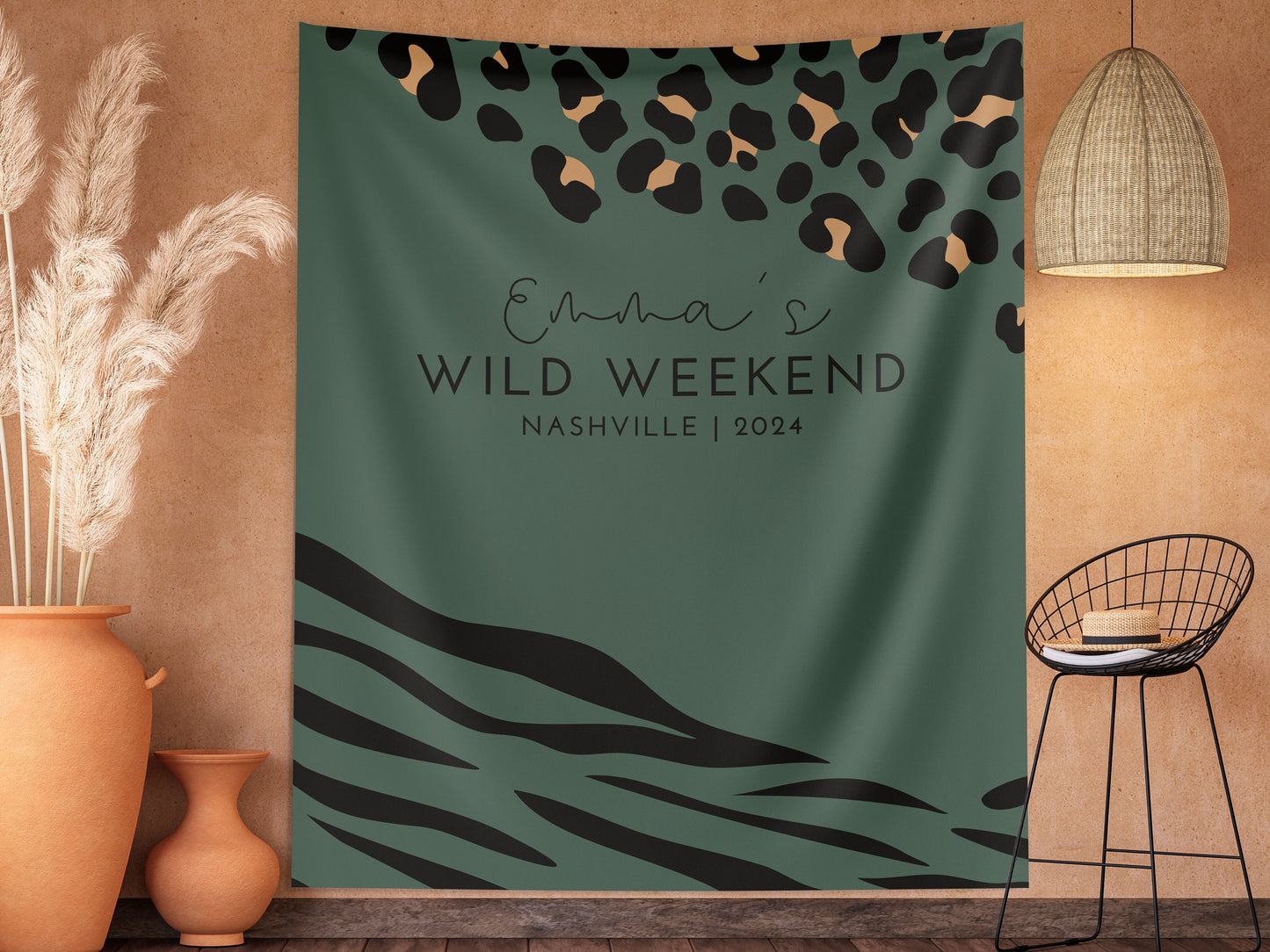 Wild Weekend Bachelorette Party Custom Banner, Last Rumble, Wild Jungle Leopard Print Bachelorette Backdrop Décor, Leopard Print, Zebra