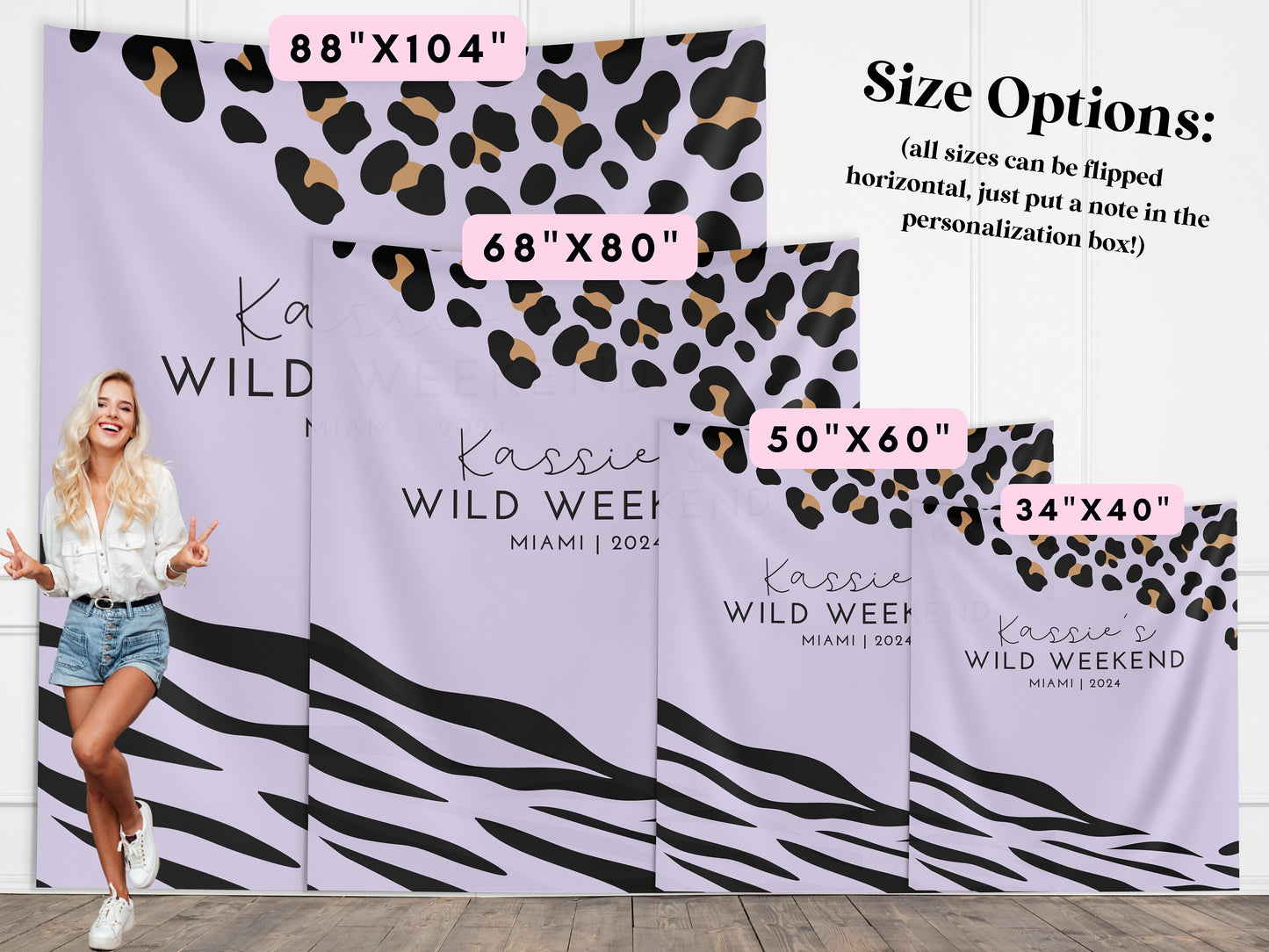 Wild Weekend Bachelorette Party Custom Banner, Last Rumble, Wild Jungle Leopard Print Bachelorette Backdrop Décor, Leopard Print, Zebra
