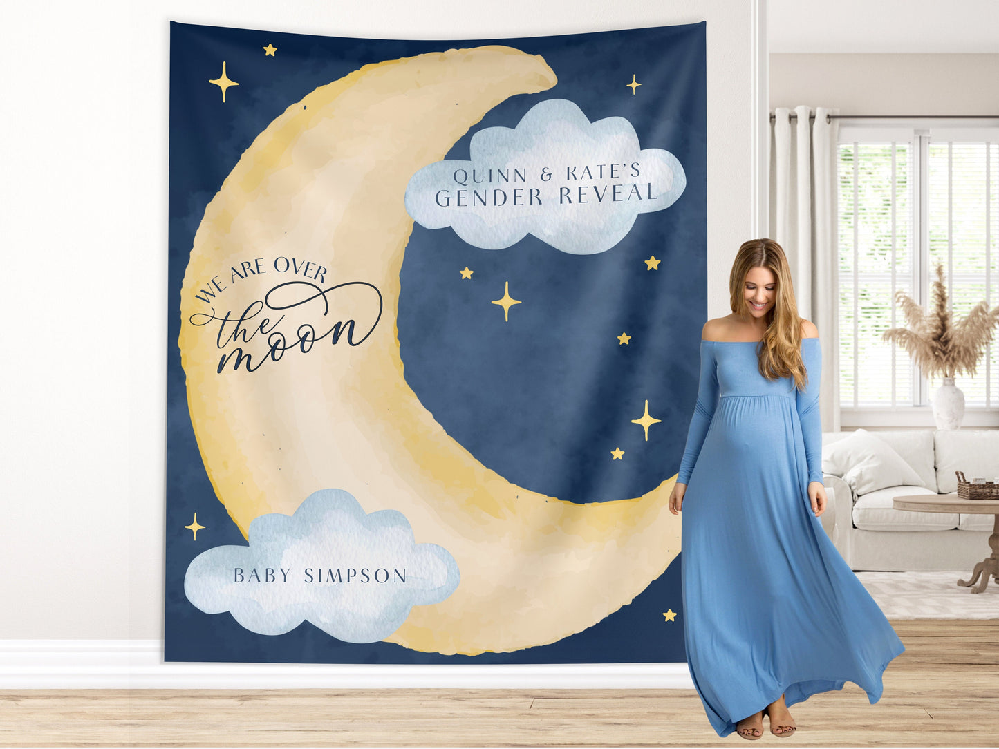 Moon and Stars Baby Shower Banner, Over the Moon Backdrop, Twinkle Little Star Gender Reveal Backdrop, Baby Shower Décor, Girl Baby Shower