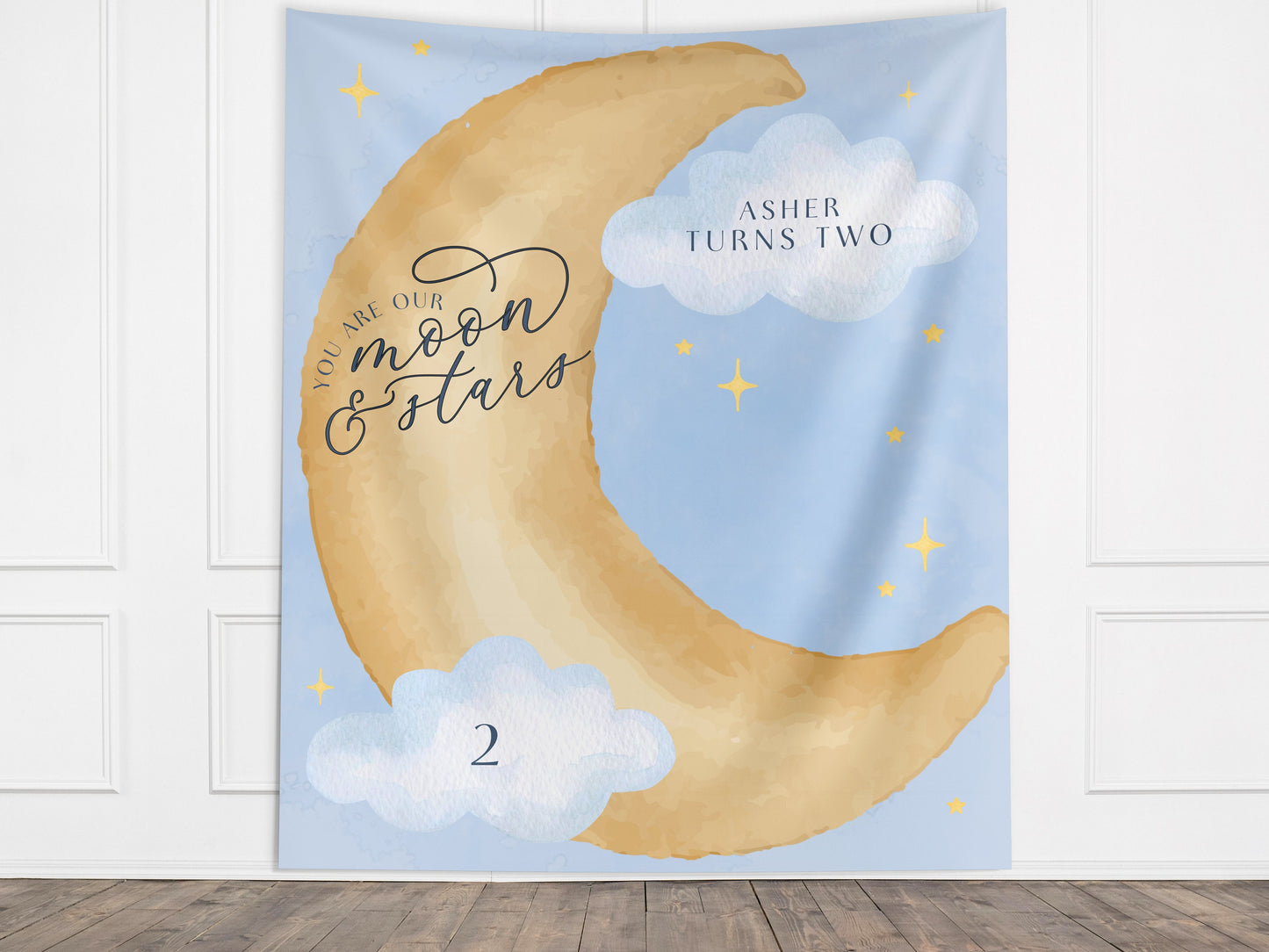 Moon and Stars Birthday Banner, Over the Moon Backdrop, Twinkle Little Star Gender Reveal Backdrop, Baby Shower, Two the Moon, First Trip