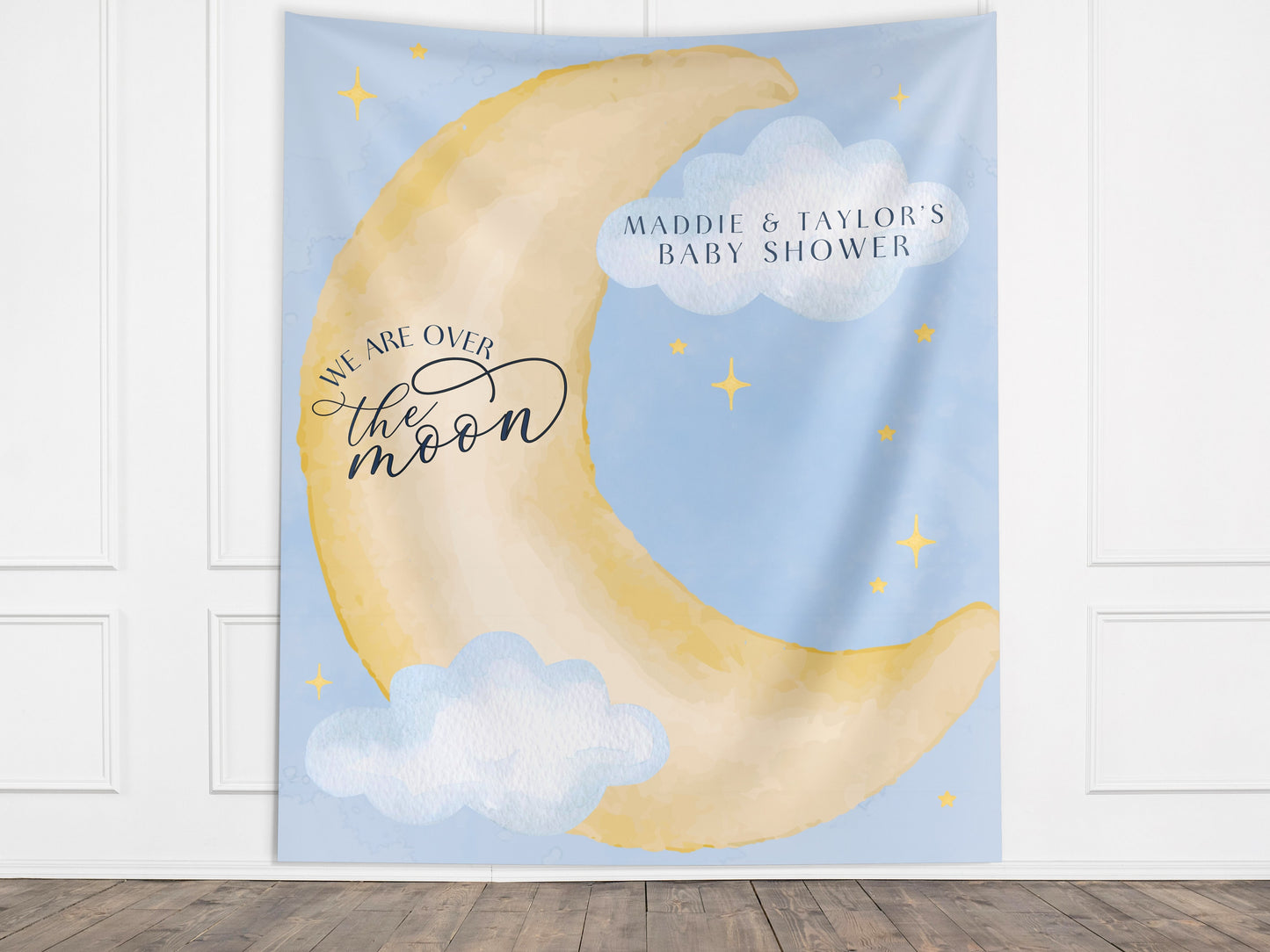 Moon and Stars Baby Shower Banner, Over the Moon Backdrop, Twinkle Little Star Gender Reveal Backdrop, Baby Shower Décor, Girl Baby Shower