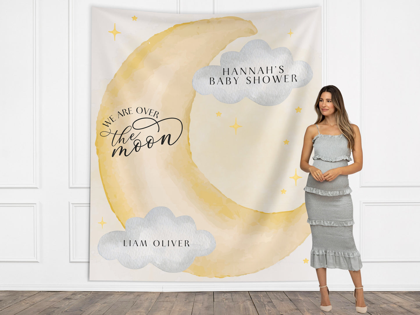 Moon and Stars Baby Shower Banner, Over the Moon Backdrop, Twinkle Little Star Gender Reveal Backdrop, Baby Shower Décor, Girl Baby Shower