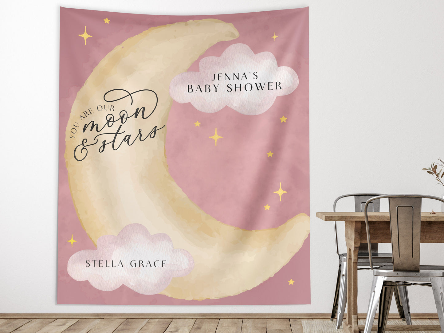 Moon and Stars Birthday Banner, Over the Moon Backdrop, Twinkle Little Star Gender Reveal Backdrop, Baby Shower, Two the Moon, First Trip