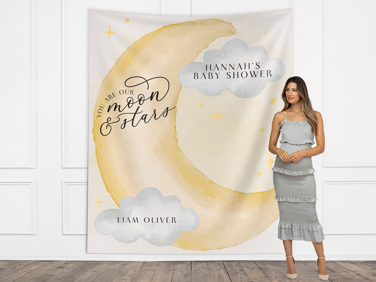 Moon and Stars Birthday Banner, Over the Moon Backdrop, Twinkle Little Star Gender Reveal Backdrop, Baby Shower, Two the Moon, First Trip