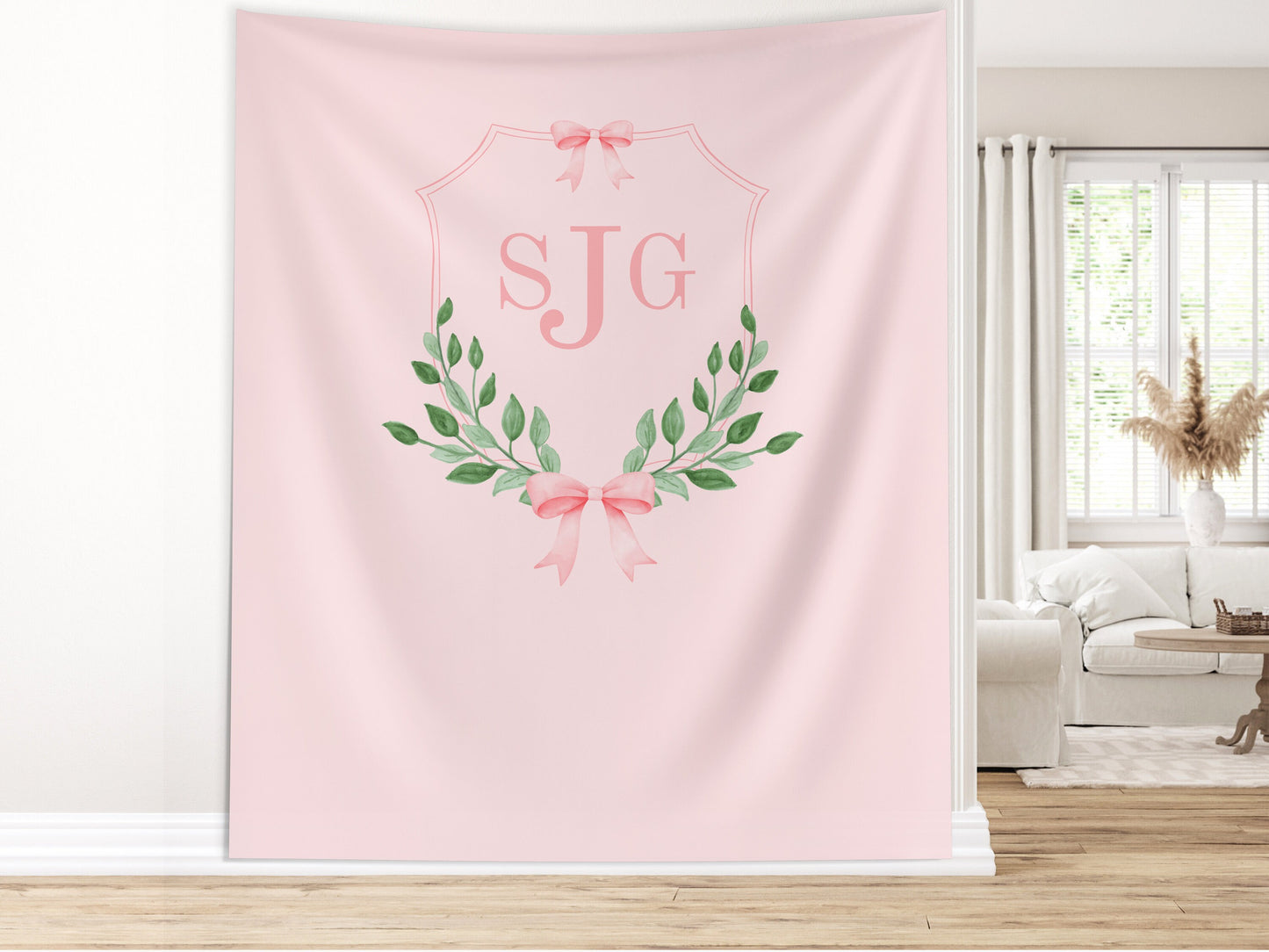 Bow Monogram Birthday Party Custom Banner, 1st Birthday, Customizable Backdrop, Cake Smash, High Chair Banner, Baby First Birthday Gift