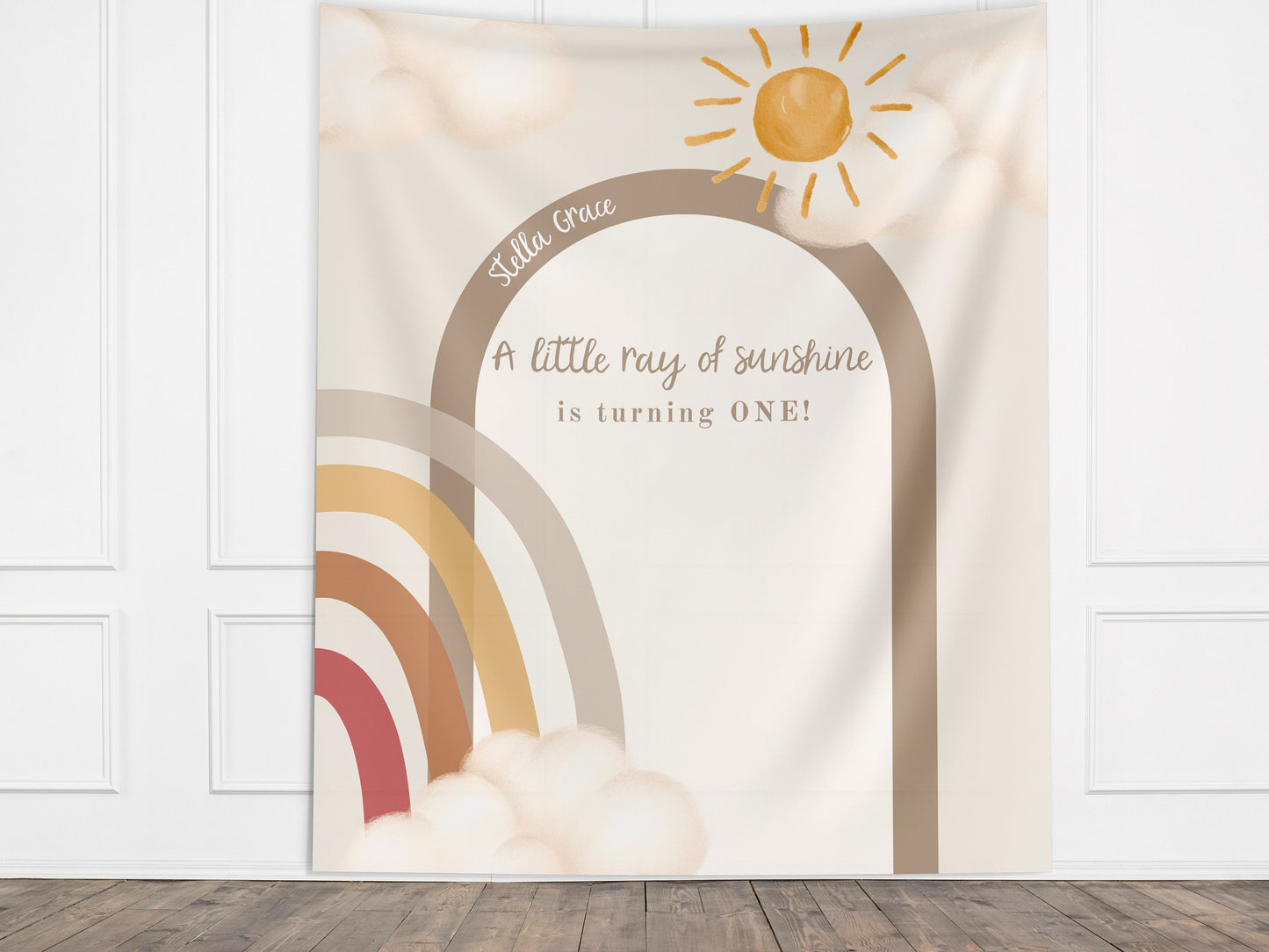 Boho Rainbow First Birthday Custom Banner, Boho Sunshine Party Décor, First Trip Boy 1st Birthday, Girls birthday, Neutral Colors, Twins