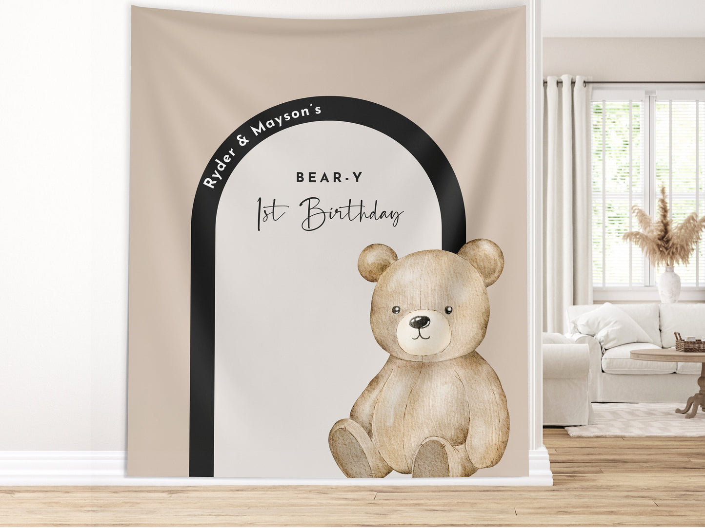 Beary First Birthday Party Customizable Banner | Bear-y 1st Birthday Boy | Teddy Bear Backdrop Décor | Bearly Wait Baby Shower | Modern Arch