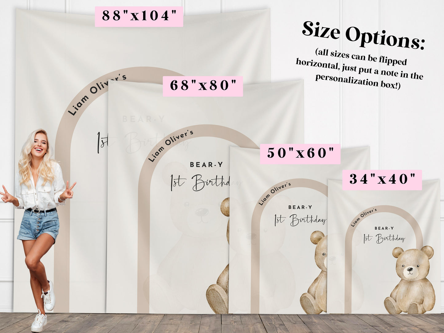Beary First Birthday Party Customizable Banner | Bear-y 1st Birthday Boy | Teddy Bear Backdrop Décor | Bearly Wait Baby Shower | Modern Arch