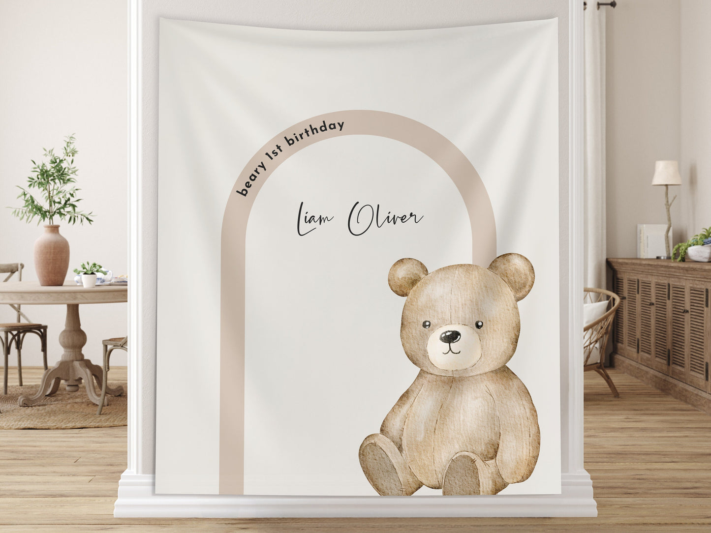 Beary First Birthday Party Customizable Banner | Bear-y 1st Birthday Boy | Teddy Bear Backdrop Décor | Bearly Wait Baby Shower | Modern Arch
