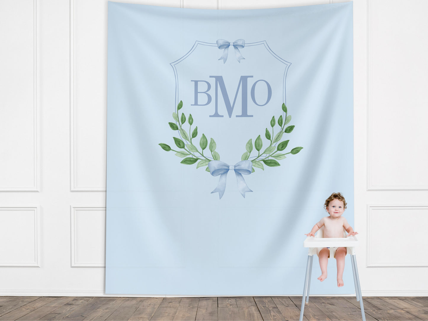 Bow Monogram Birthday Party Custom Banner, 1st Birthday, Customizable Backdrop, Cake Smash, High Chair Banner, Baby First Birthday Gift