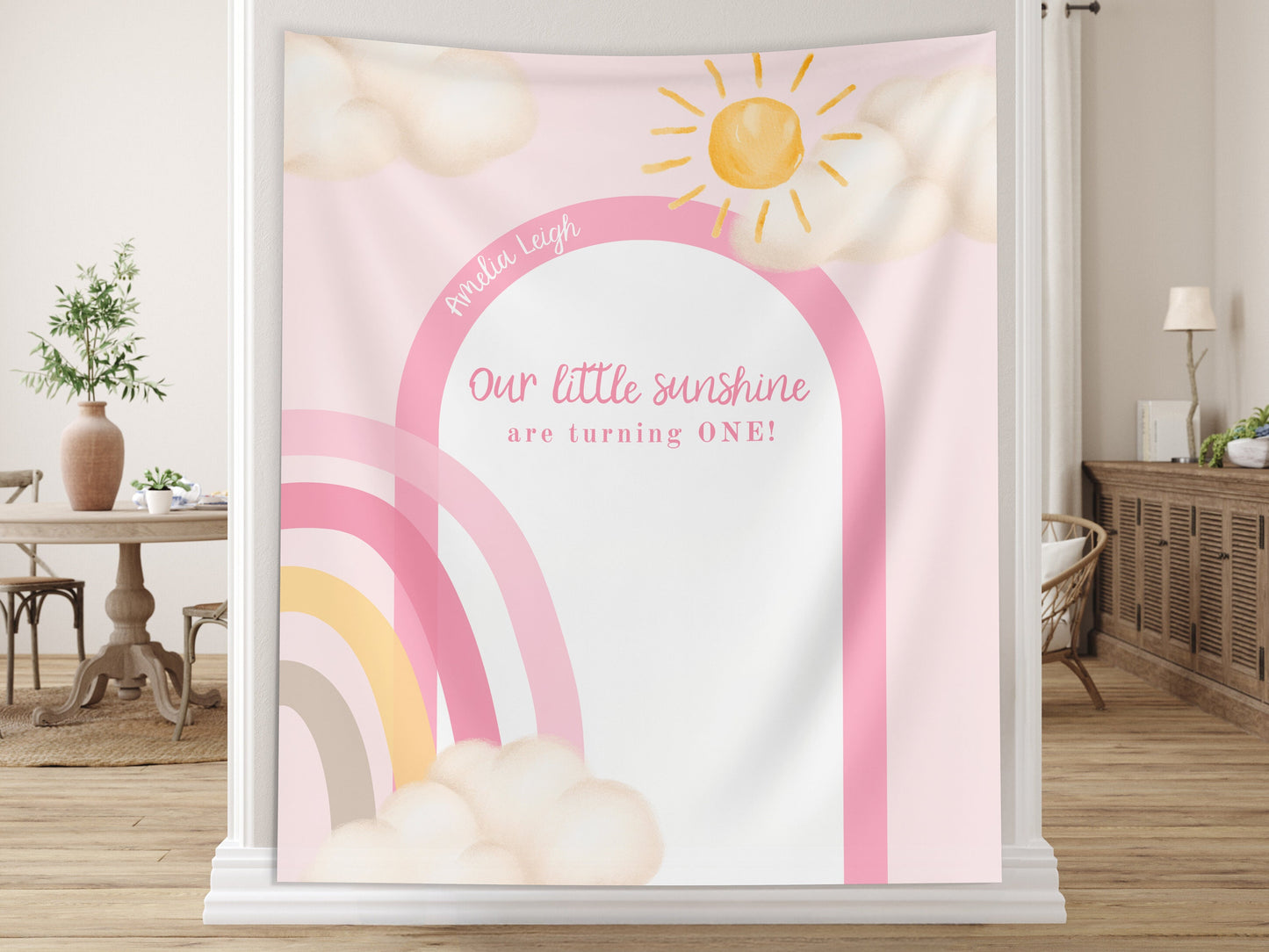 Boho Rainbow First Birthday Custom Banner, Boho Sunshine Party Décor, First Trip Boy 1st Birthday, Girls birthday, Neutral Colors, Twins