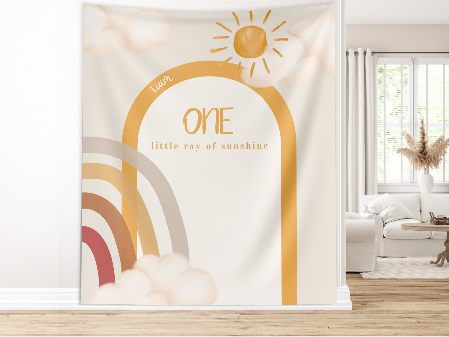 Boho Rainbow First Birthday Custom Banner, Boho Sunshine Party Décor, First Trip Boy 1st Birthday, Girls birthday, Neutral Colors, Twins