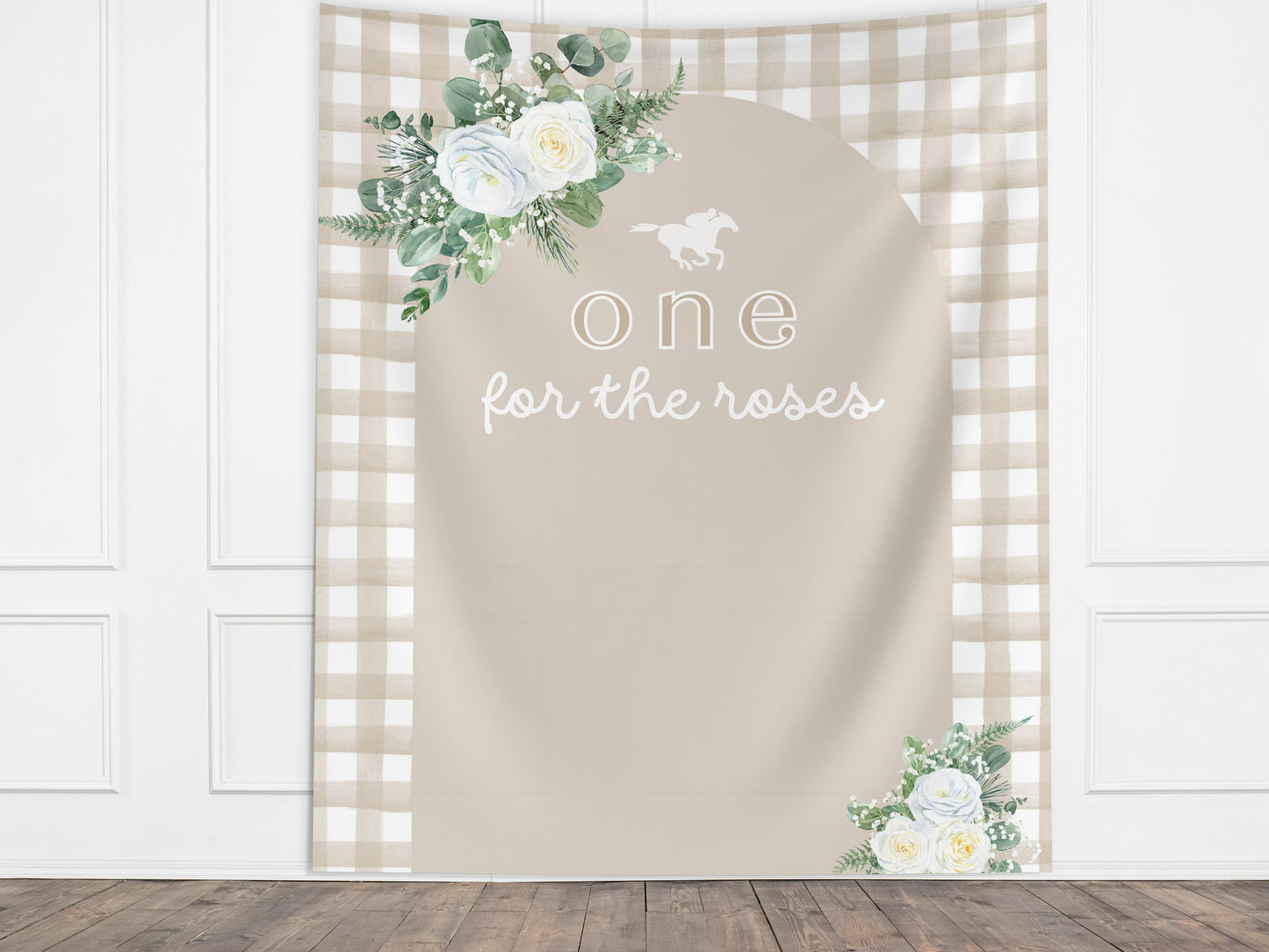 One for the Roses Kentucky Derby 1st Birthday Banner, Horse Racing Decor, First Birthday, Off to the Races, Custom Text Gingham and Floral