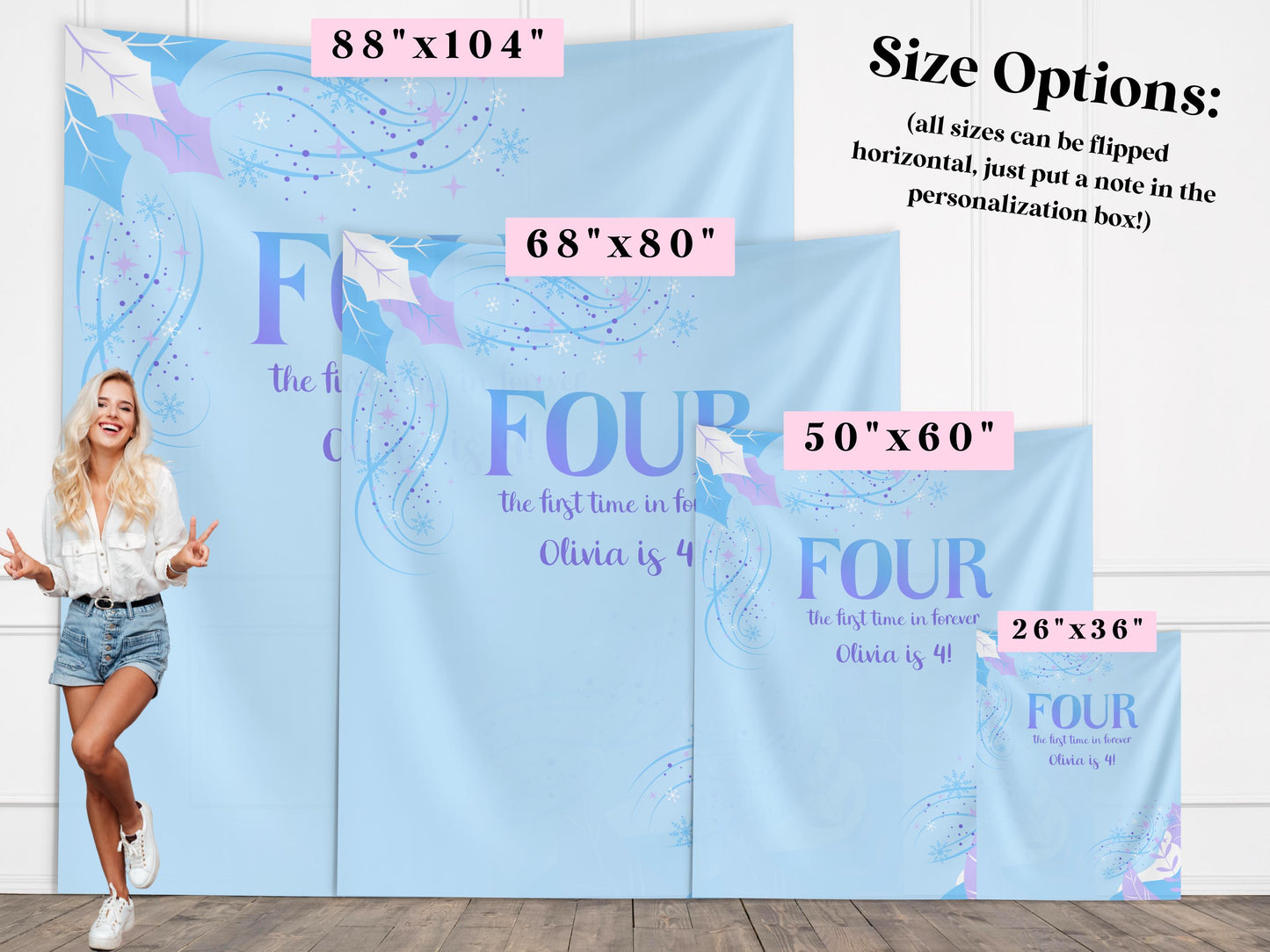 Four the first time in forever Frozen Birthday Party Custom Banner, Princess Décor, Girls Party Décor, 4th Birthday, Backdrop for Balloons