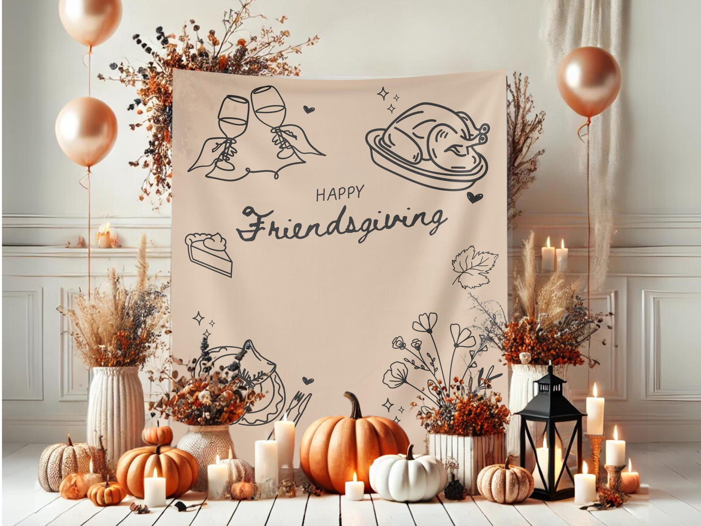 Friendsgiving Décor Banner, Minimal Thanksgiving Backdrop, Custom Modern Backdrop for Balloon Garland, Thanksgiving Dinner Party Decoration