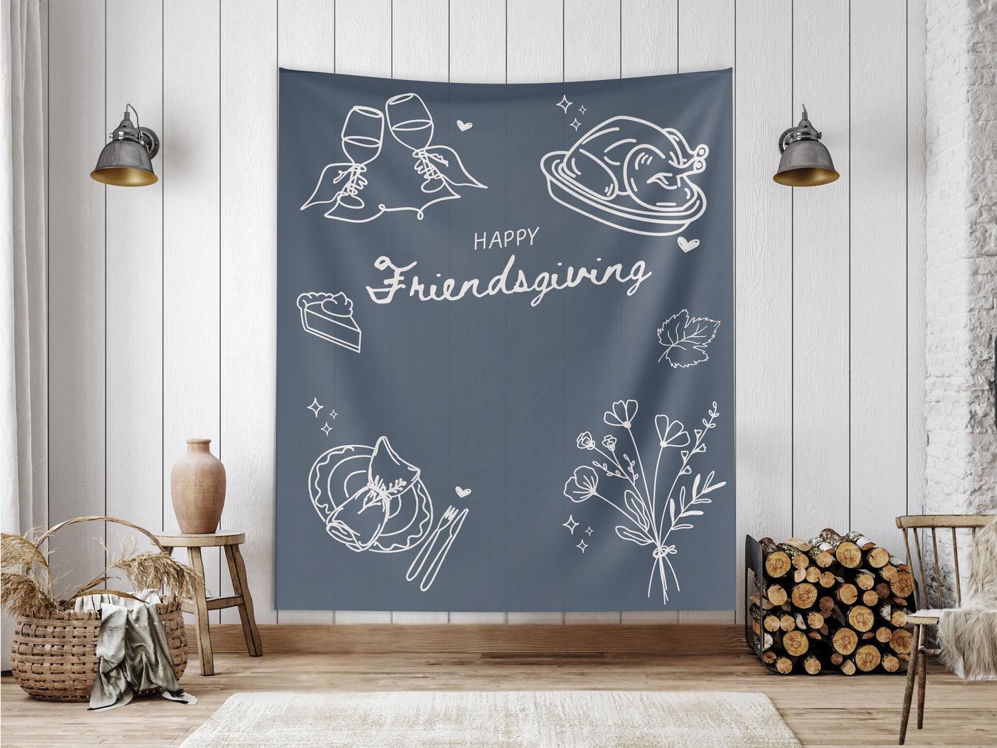 Friendsgiving Décor Banner, Minimal Thanksgiving Backdrop, Custom Modern Backdrop for Balloon Garland, Thanksgiving Dinner Party Decoration
