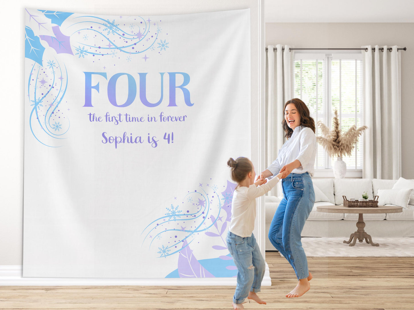 Four the first time in forever Frozen Birthday Party Custom Banner, Princess Décor, Girls Party Décor, 4th Birthday, Backdrop for Balloons