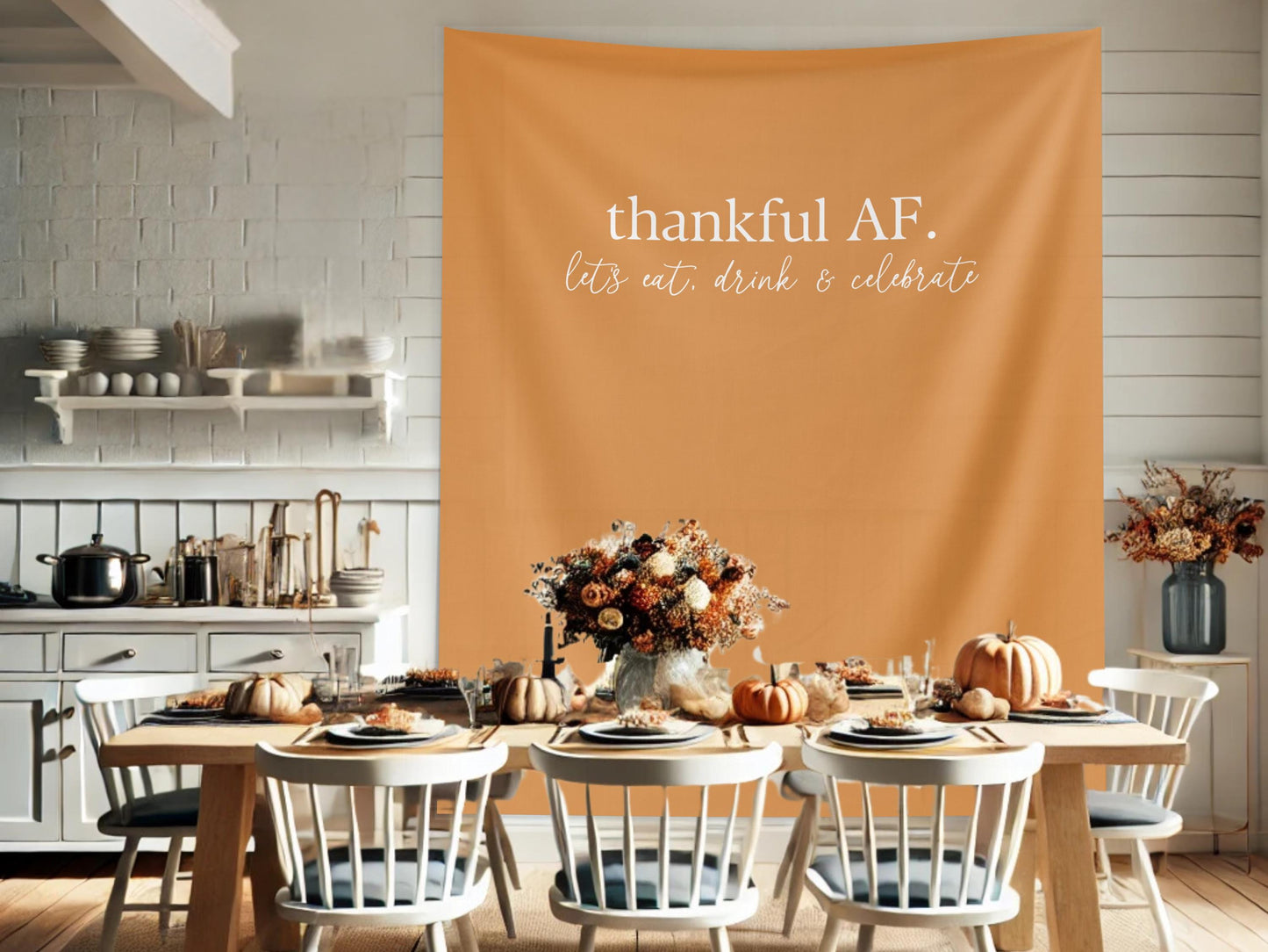 Thankful AF Friendsgiving Banner, Minimal Thanksgiving Backdrop, Modern Backdrop for Balloon Garland, Thanksgiving Dinner Party Decoration