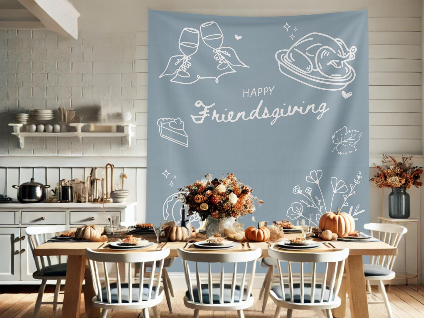 Friendsgiving Décor Banner, Minimal Thanksgiving Backdrop, Custom Modern Backdrop for Balloon Garland, Thanksgiving Dinner Party Decoration