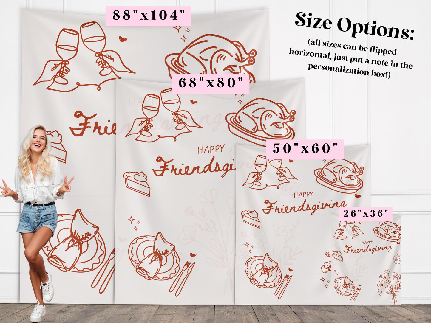 Friendsgiving Décor Banner, Minimal Thanksgiving Backdrop, Custom Modern Backdrop for Balloon Garland, Thanksgiving Dinner Party Decoration