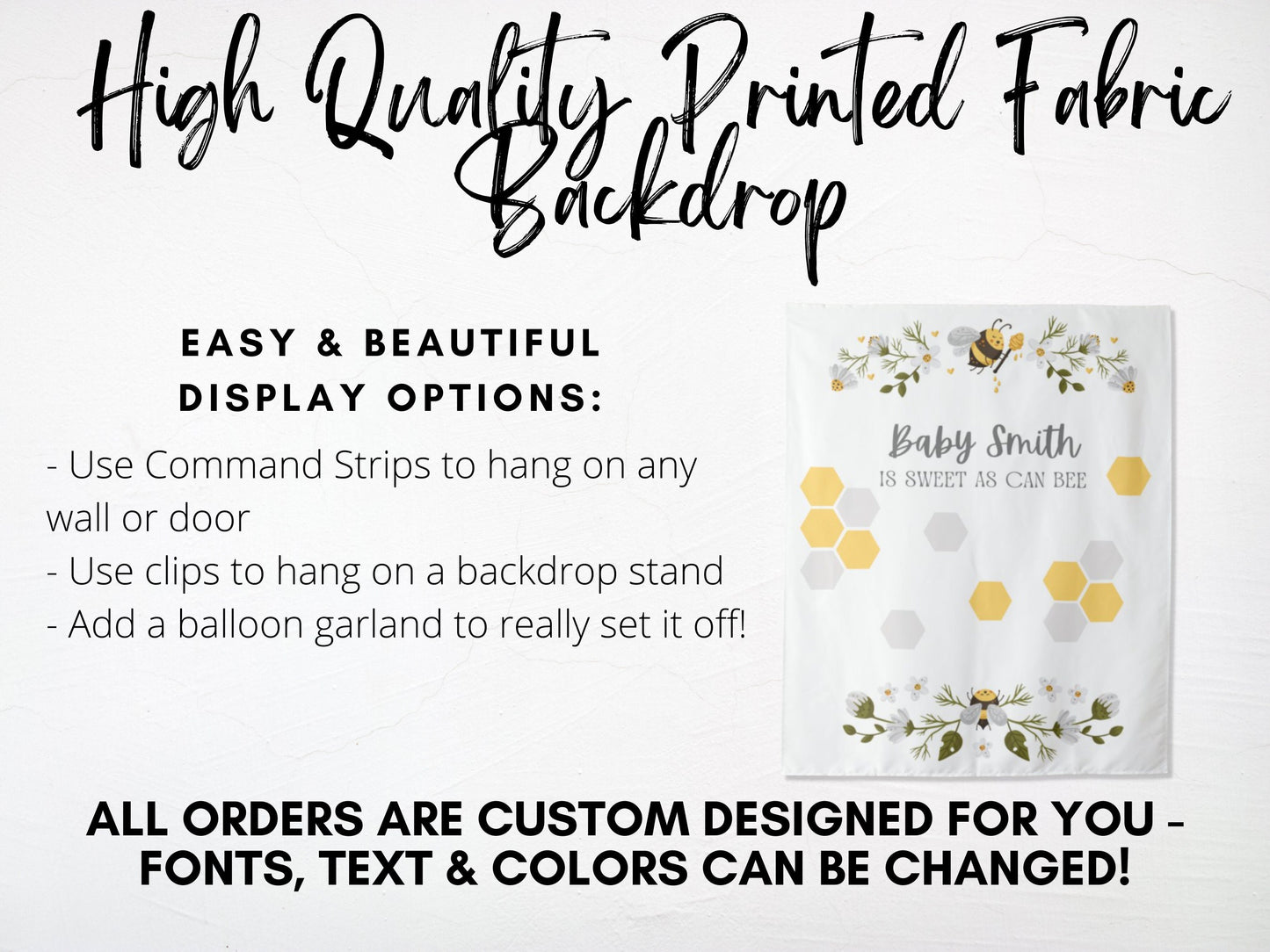 Sweet as Can Bee Personalized Baby Shower Backdrop | Mama Bee Custom Party Backdrop