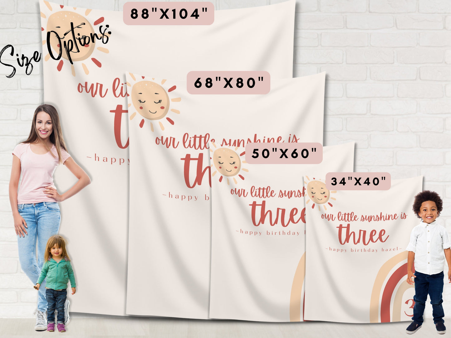Boho Rainbow Our Little Sunshine Custom Age Banner | Boho Sun Personalized 1st, 2nd or 3rd Birthday Backdrop