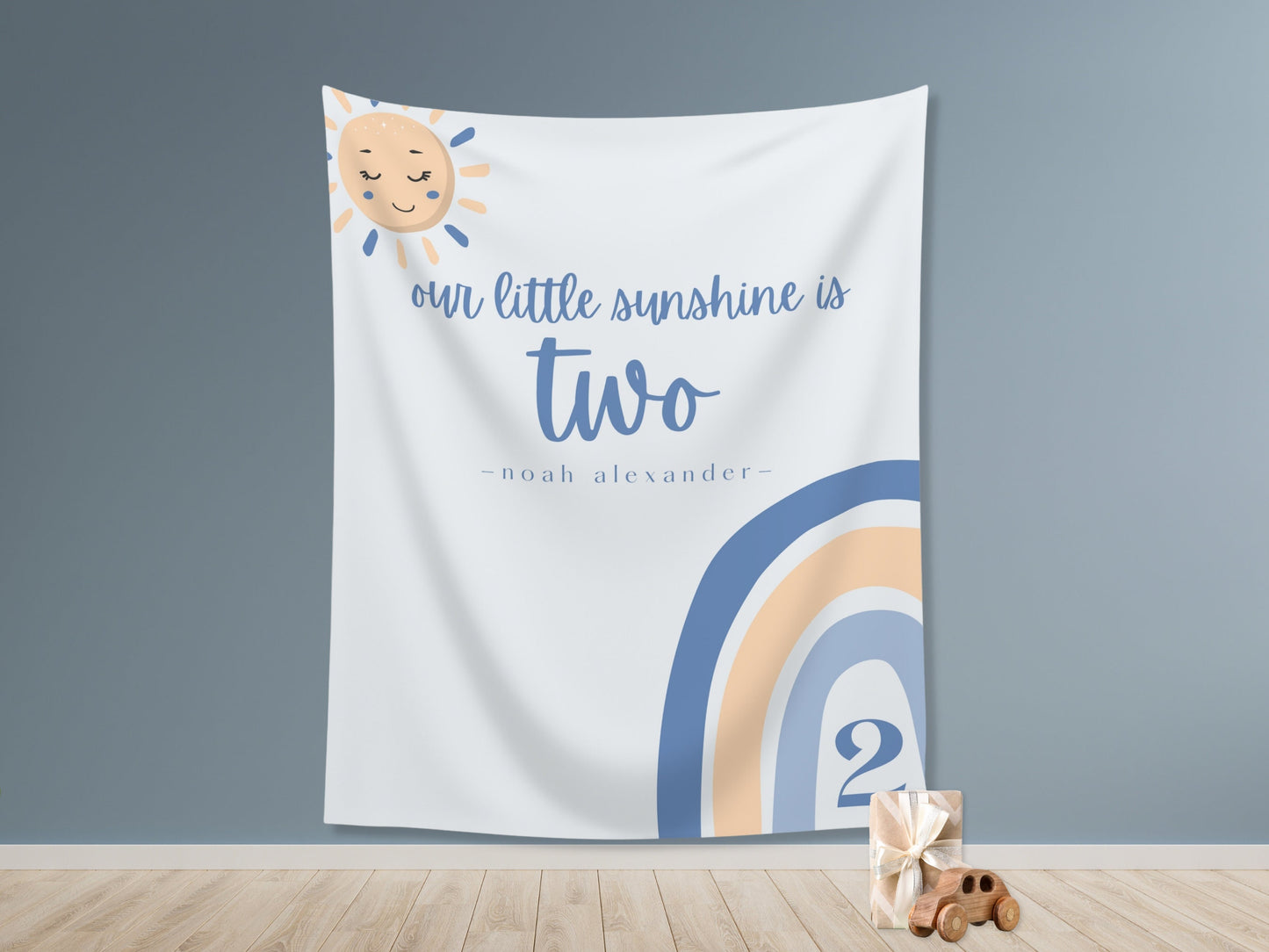 Boho Rainbow Our Little Sunshine Custom Age Banner | Boho Sun Personalized 1st, 2nd or 3rd Birthday Backdrop